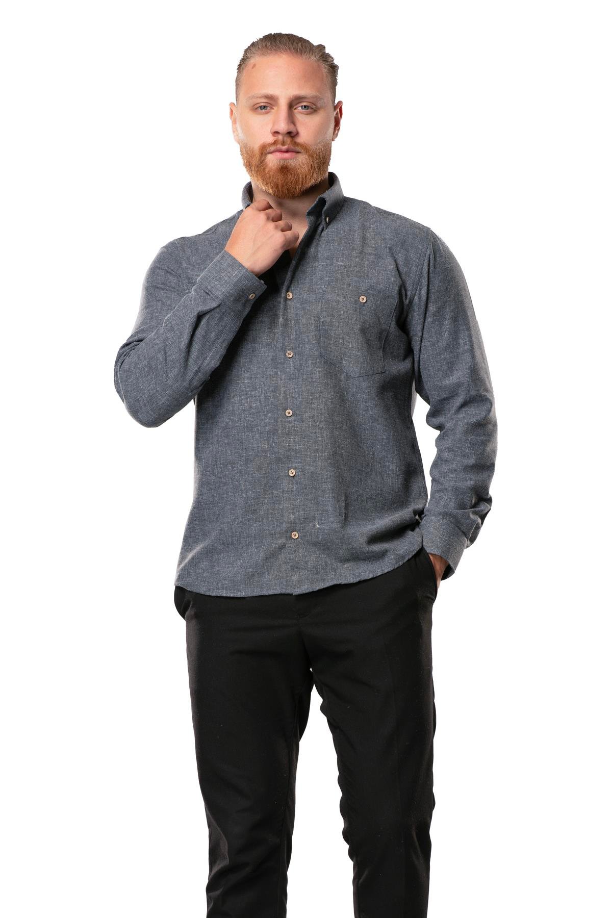 Uzun Kol Oduncu Erkek Pazen Sonbahar ve Kışlık Gömlek Füme 4038