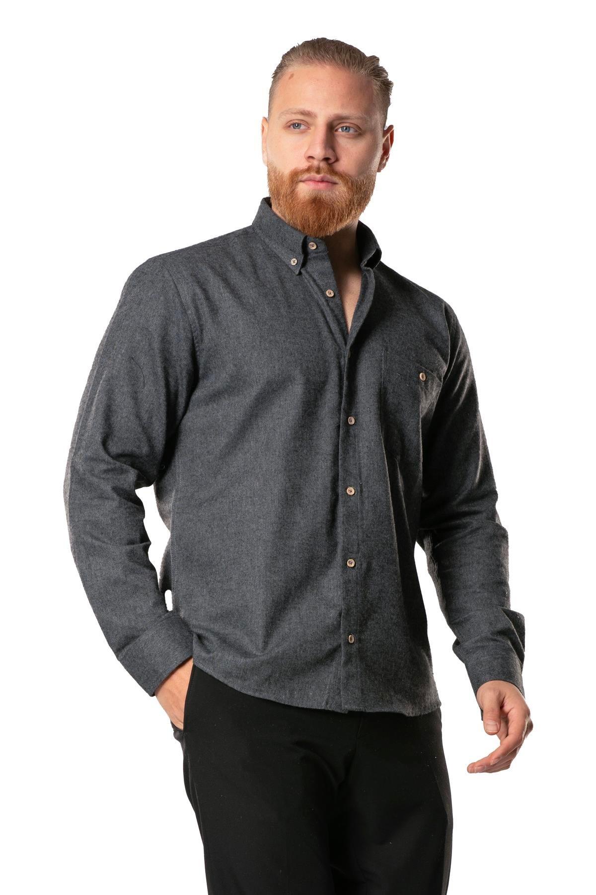 Uzun Kol Oduncu Erkek Pazen Sonbahar ve Kışlık Gömlek Koyu Gri 4005