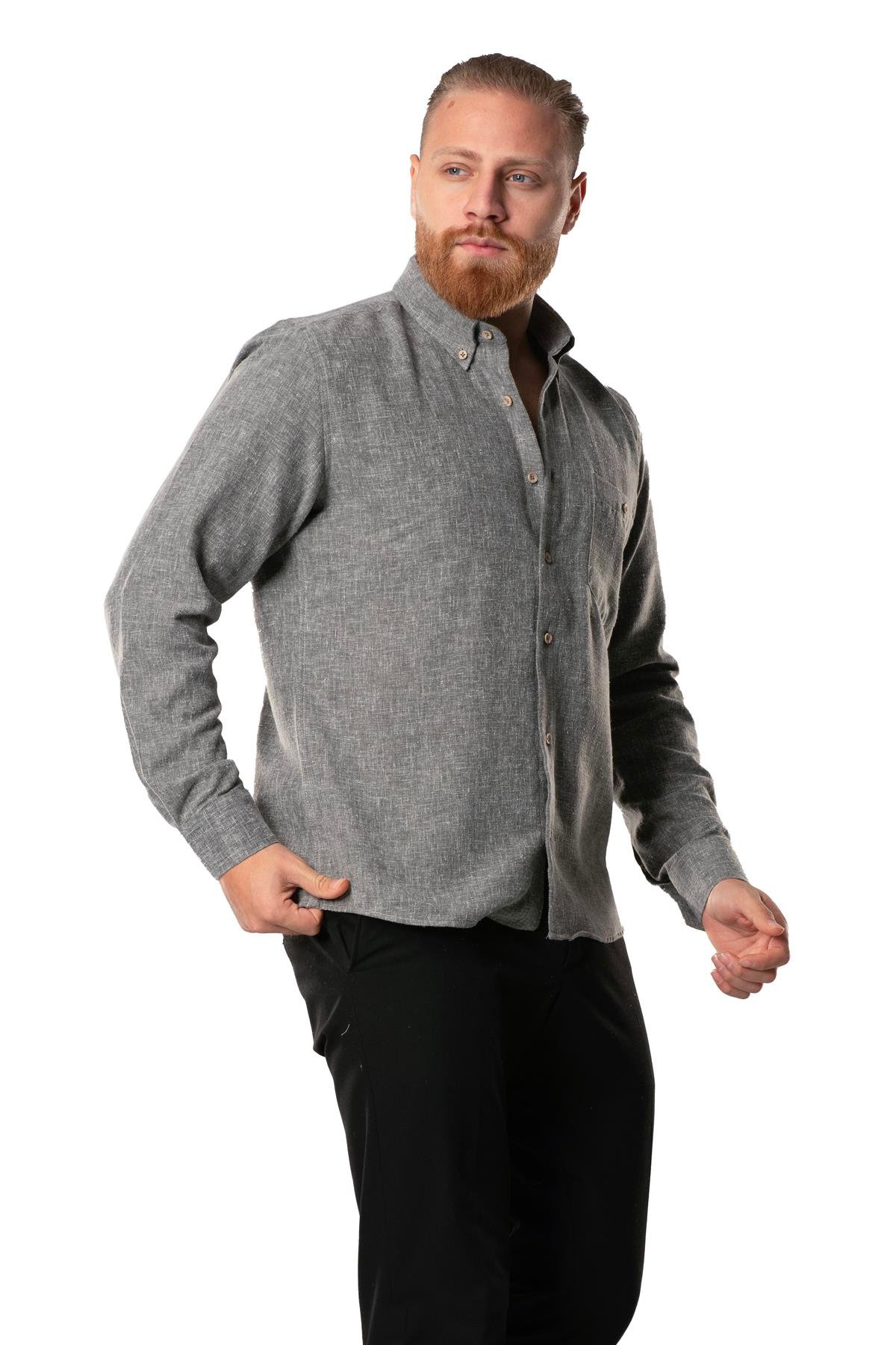 Uzun Kol Oduncu Erkek Pazen Sonbahar ve Kışlık Gömlek Gri 4040