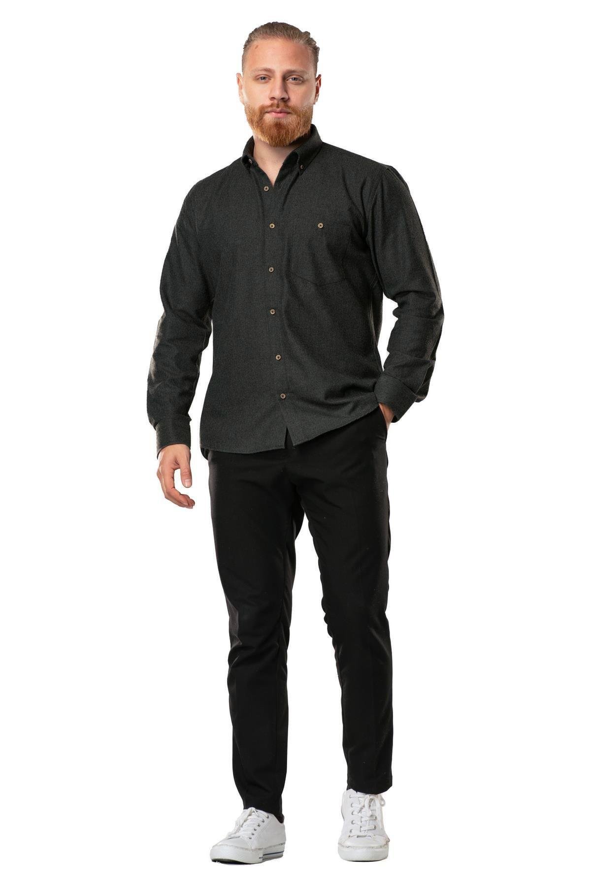 Uzun Kol Oduncu Erkek Pazen Sonbahar ve Kışlık Gömlek Balıksırtı Füme 4043