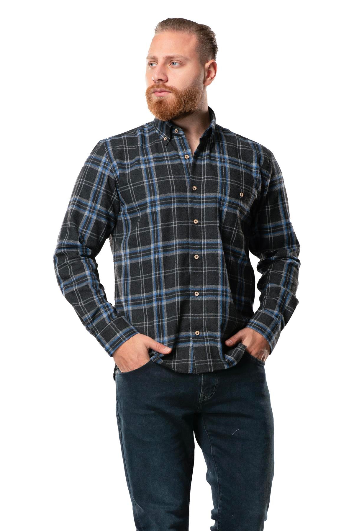 Uzun Kol Oduncu Erkek Pazen Sonbahar ve Kışlık Gömlek Füme Ekose 4045