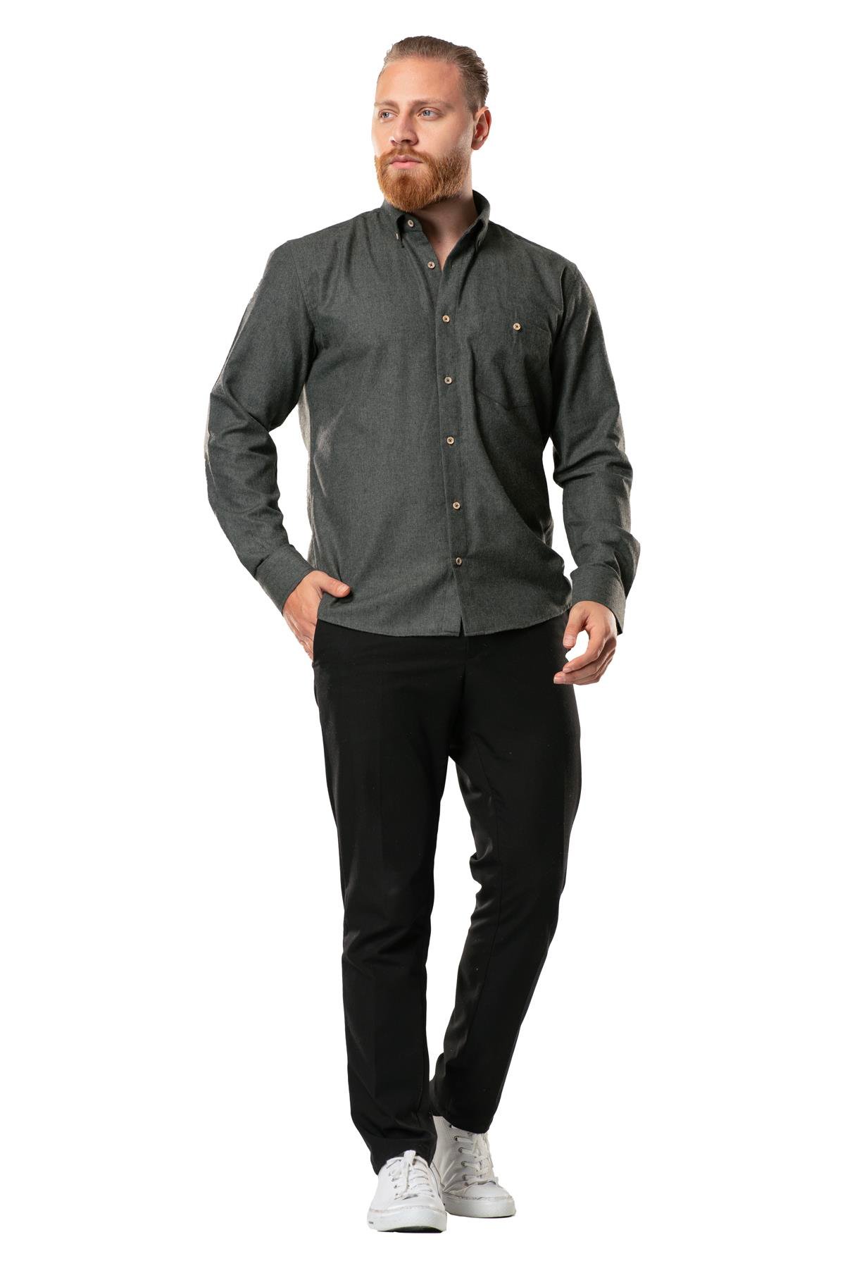 Uzun Kol Oduncu Erkek Pazen Sonbahar ve Kışlık Gömlek Haki 4003