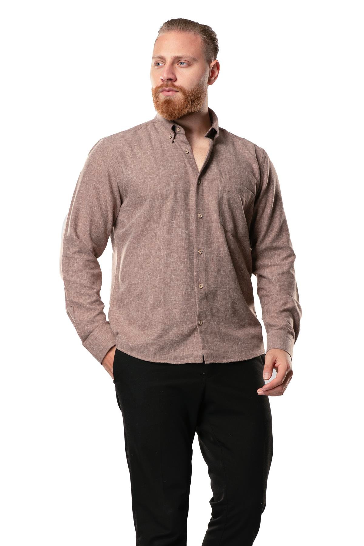 Uzun Kol Oduncu Erkek Pazen Sonbahar ve Kışlık Gömlek Kahve 4039