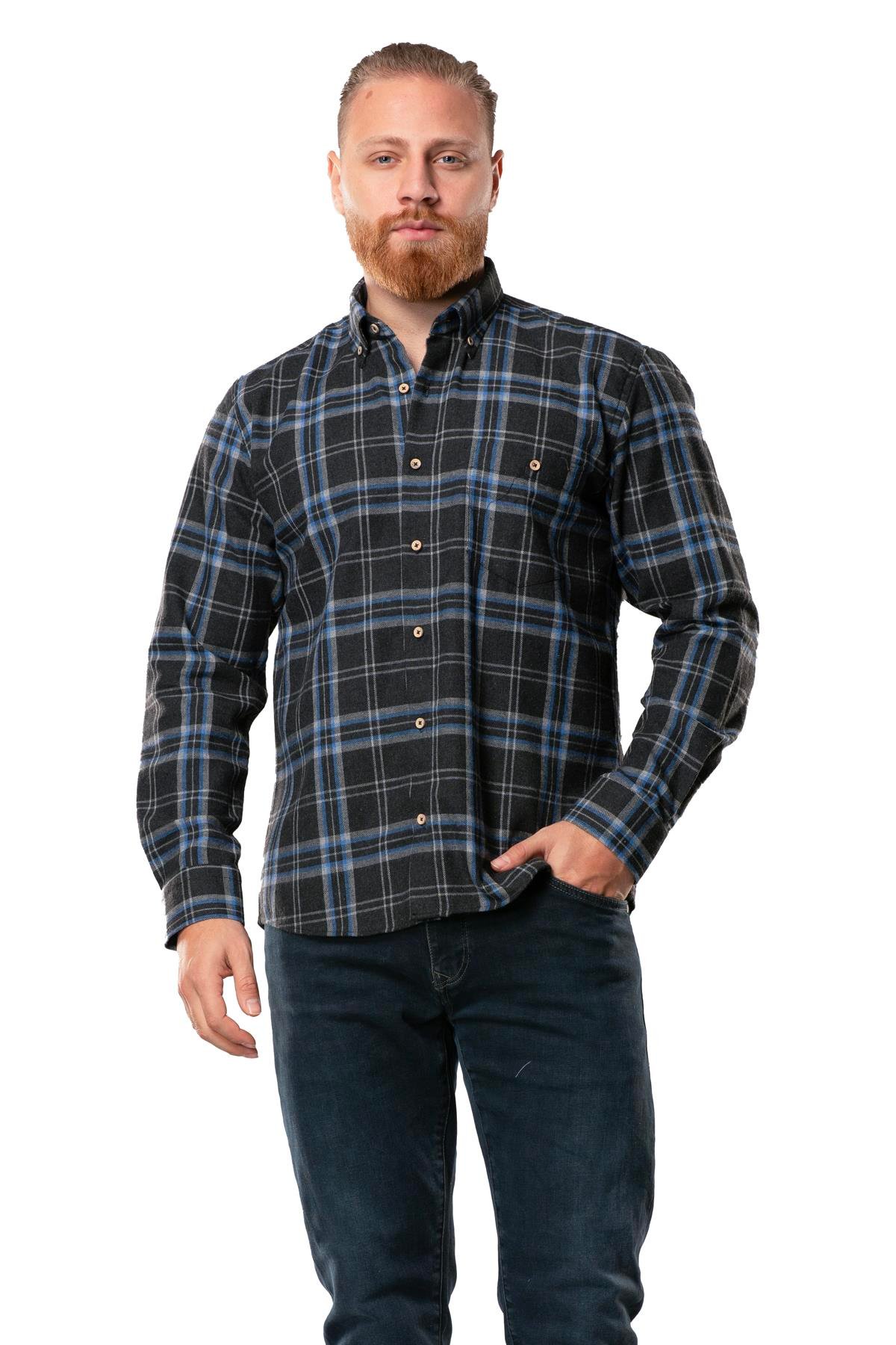 Uzun Kol Oduncu Erkek Pazen Sonbahar ve Kışlık Gömlek Füme Ekose 4045