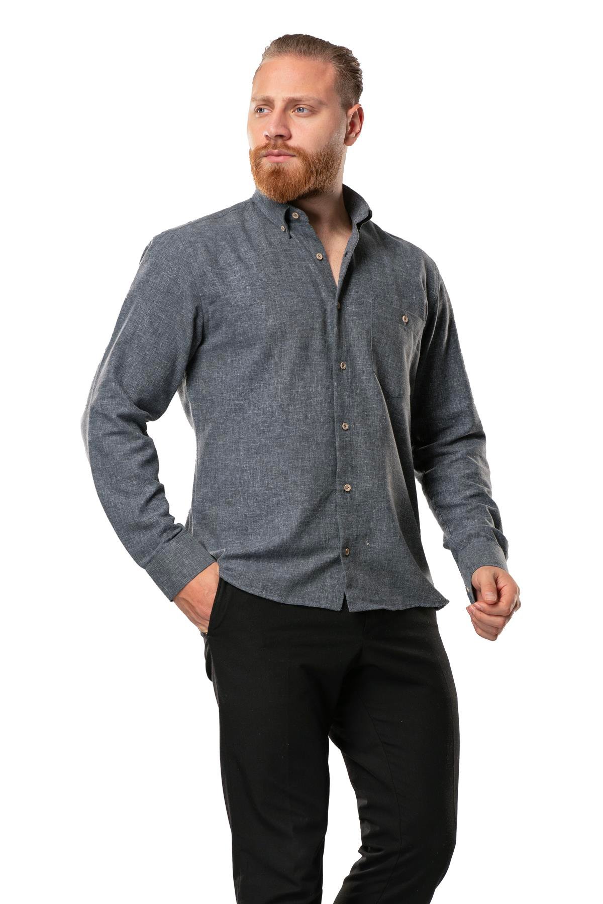 Uzun Kol Oduncu Erkek Pazen Sonbahar ve Kışlık Gömlek Füme 4038