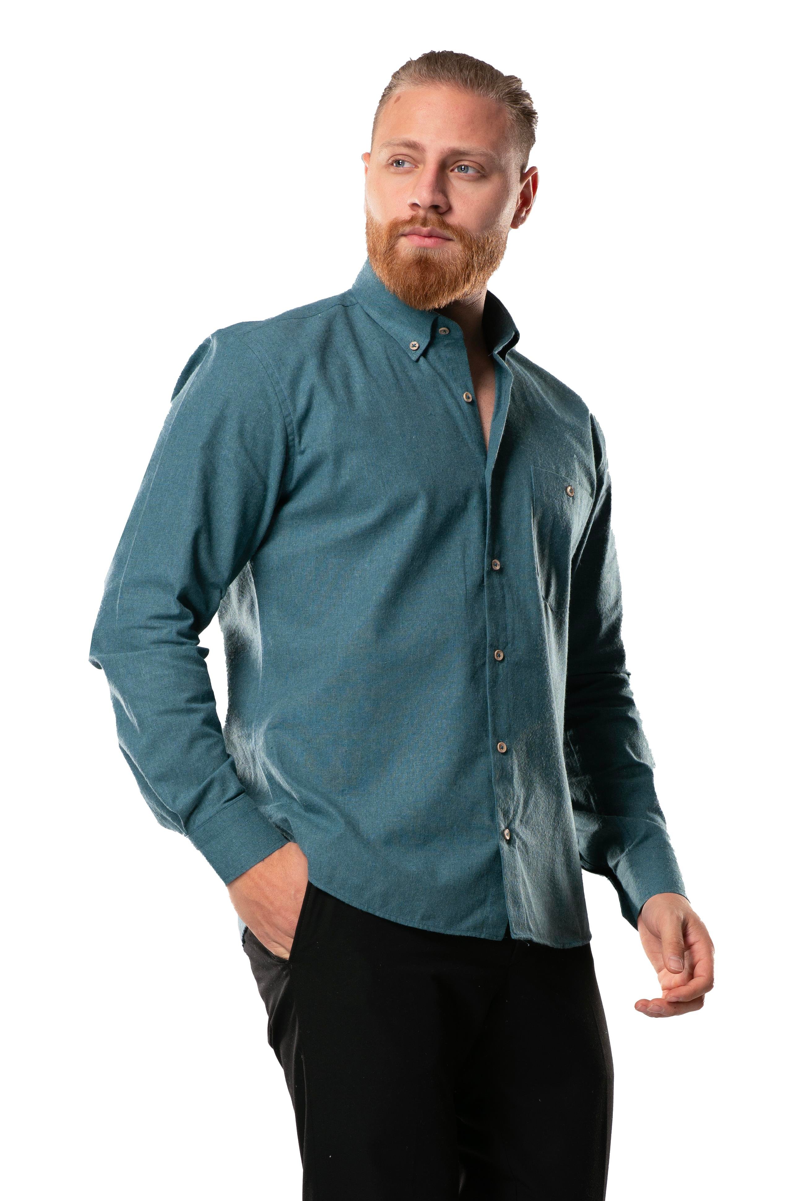 Uzun Kol Oduncu Erkek Pazen Sonbahar ve Kışlık Gömlek Petrol 4037