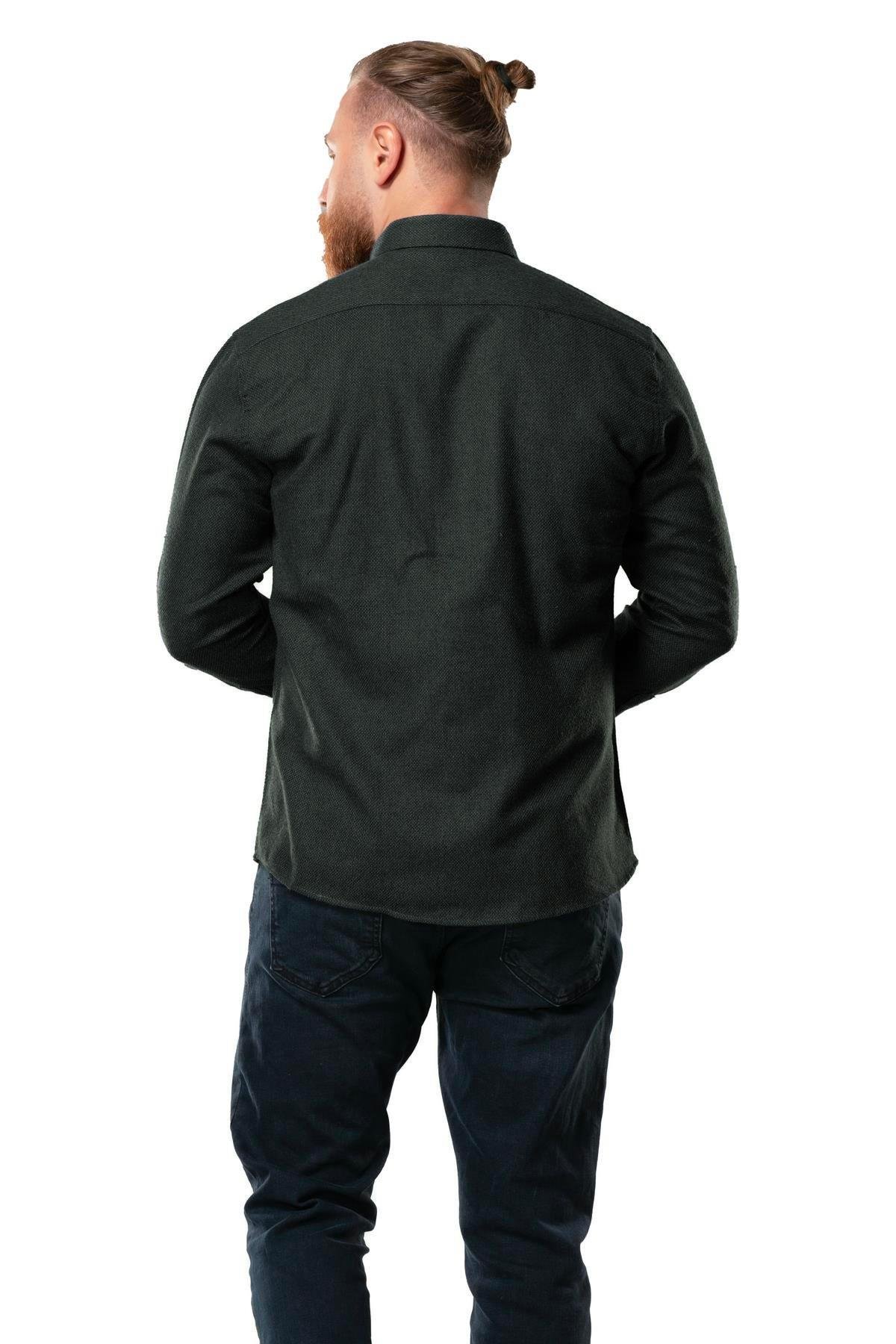 Uzun Kol Oduncu Erkek Pazen Sonbahar ve Kışlık Gömlek Petek Haki 4042