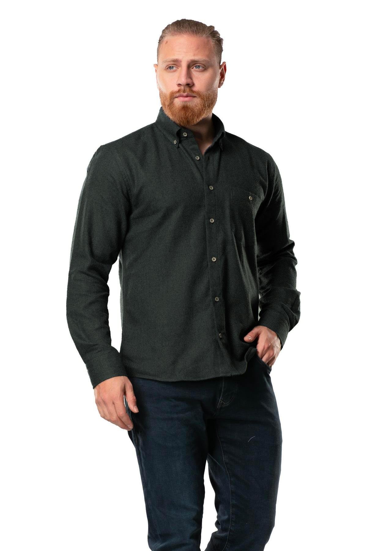 Uzun Kol Oduncu Erkek Pazen Sonbahar ve Kışlık Gömlek Petek Haki 4042