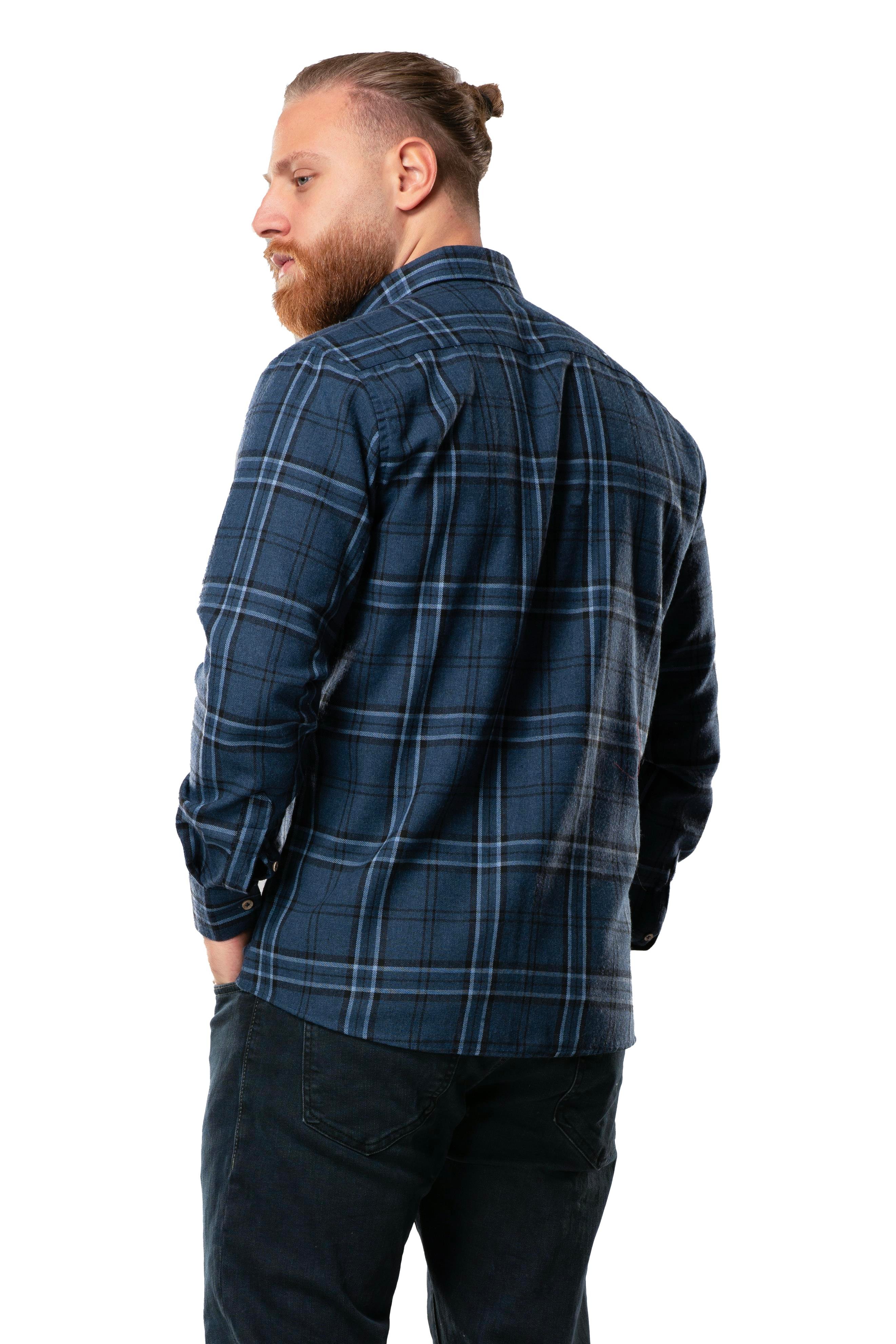 Uzun Kol Oduncu Erkek Pazen Sonbahar ve Kışlık Gömlek Lacivert Ekose 4047