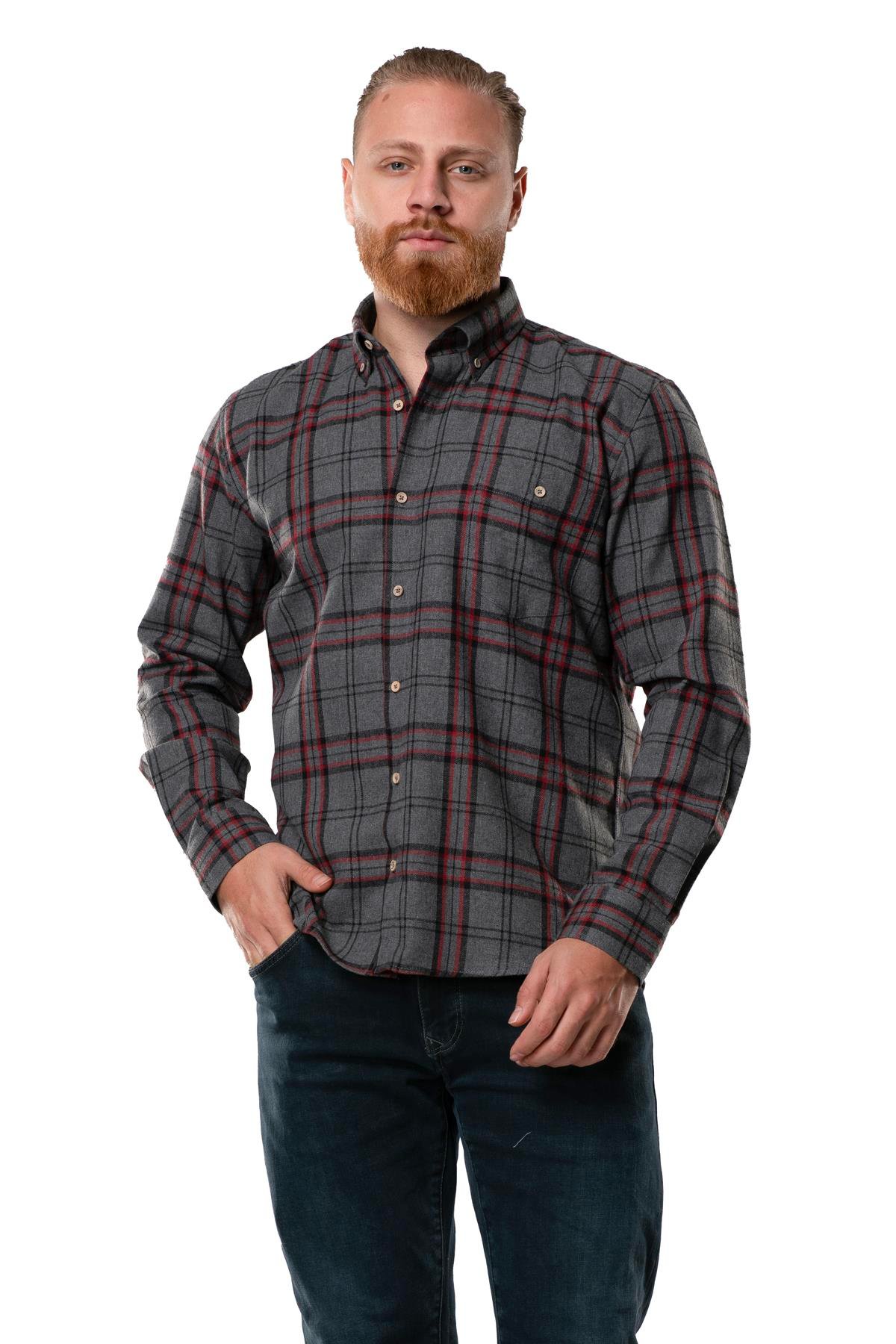 Uzun Kol Oduncu Erkek Pazen Sonbahar ve Kışlık Gömlek Siyah Bordo Ekose 4046