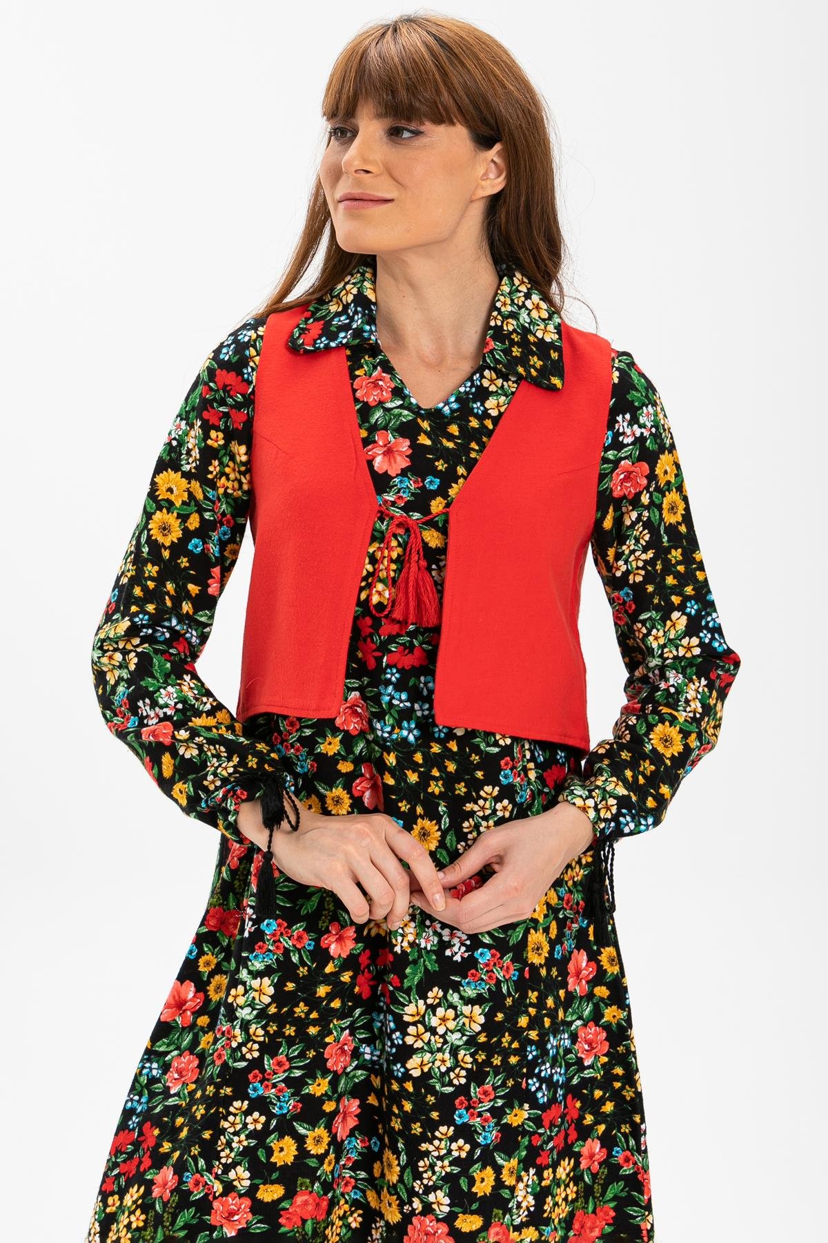 Long Sleeve Flannel Necla Short Dress Spring Pattern Black