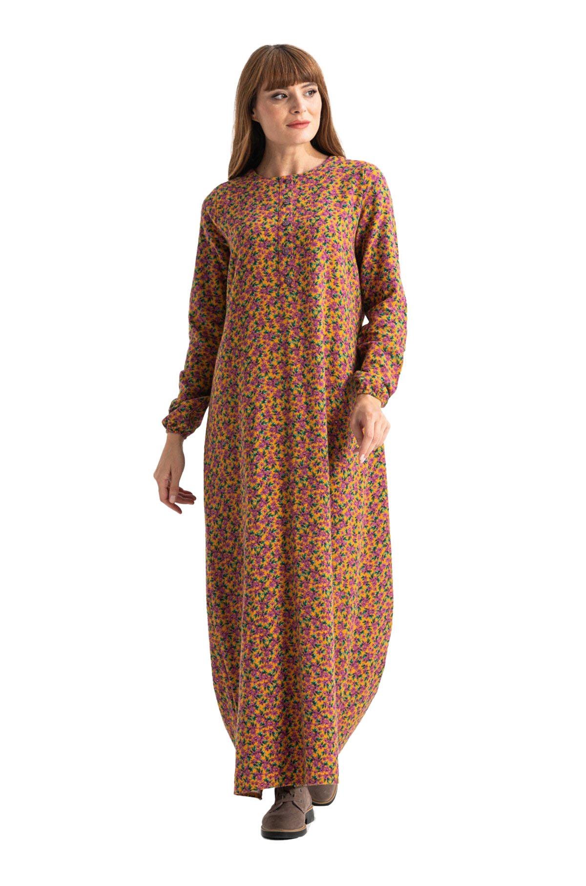 Uzun Kol Pazen Nurcan Uzun Sonbahar ve Kışlık Elbise Hardal Hrd