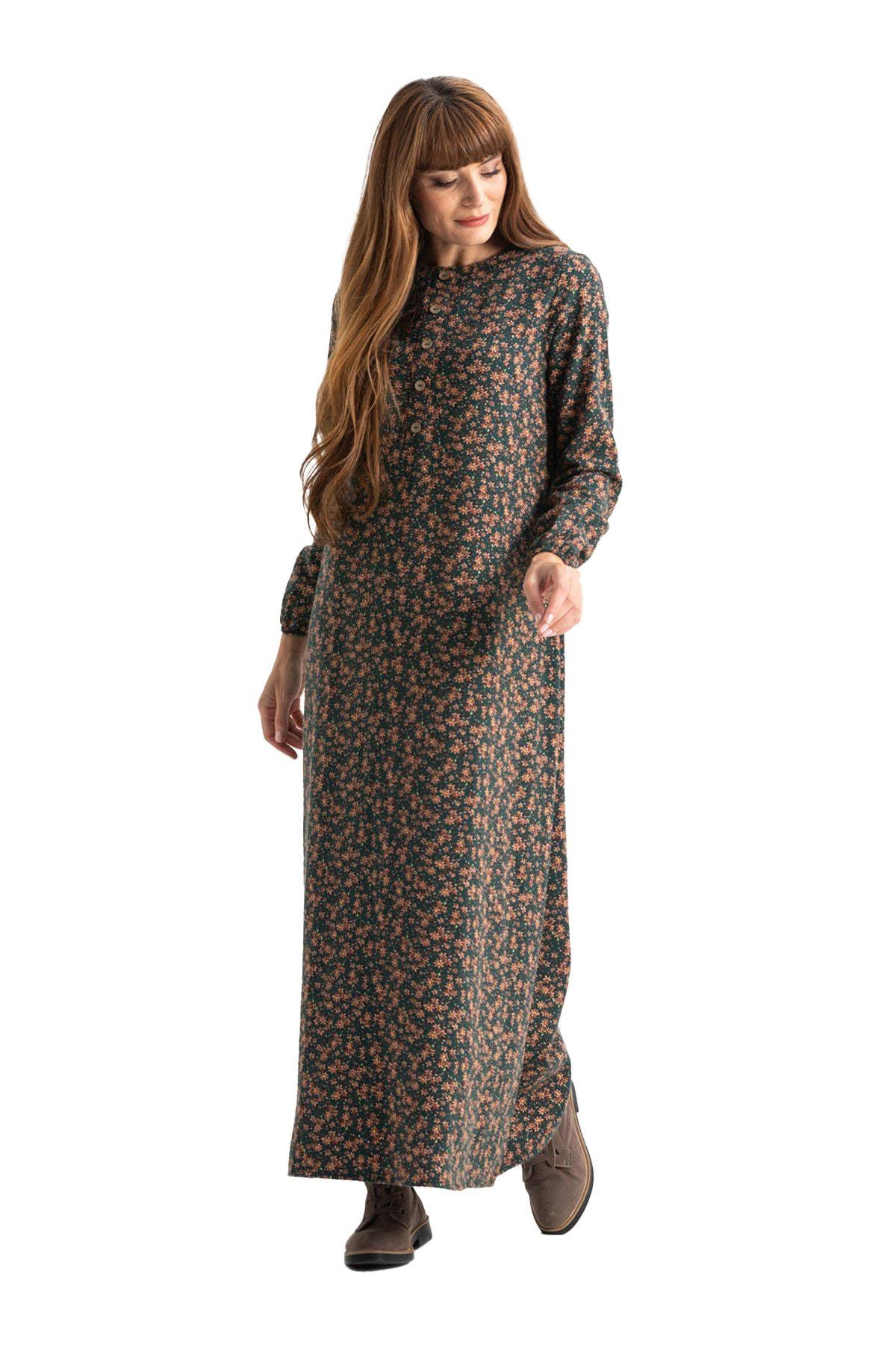 Long Sleeve Flannel Nurcan Long Dress Petrol