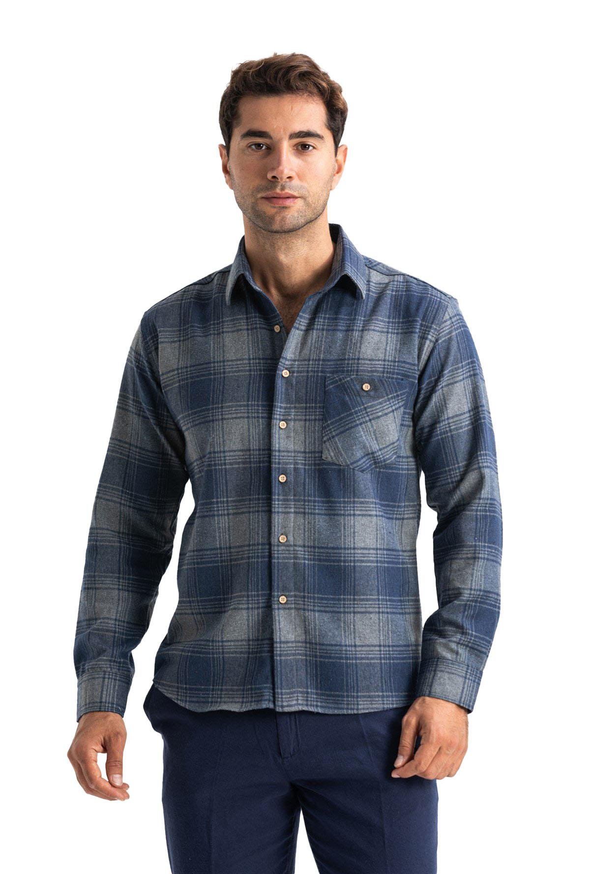 Lumberjack Long Sleeve Shirt Navy Blue Stone Plaid 4024