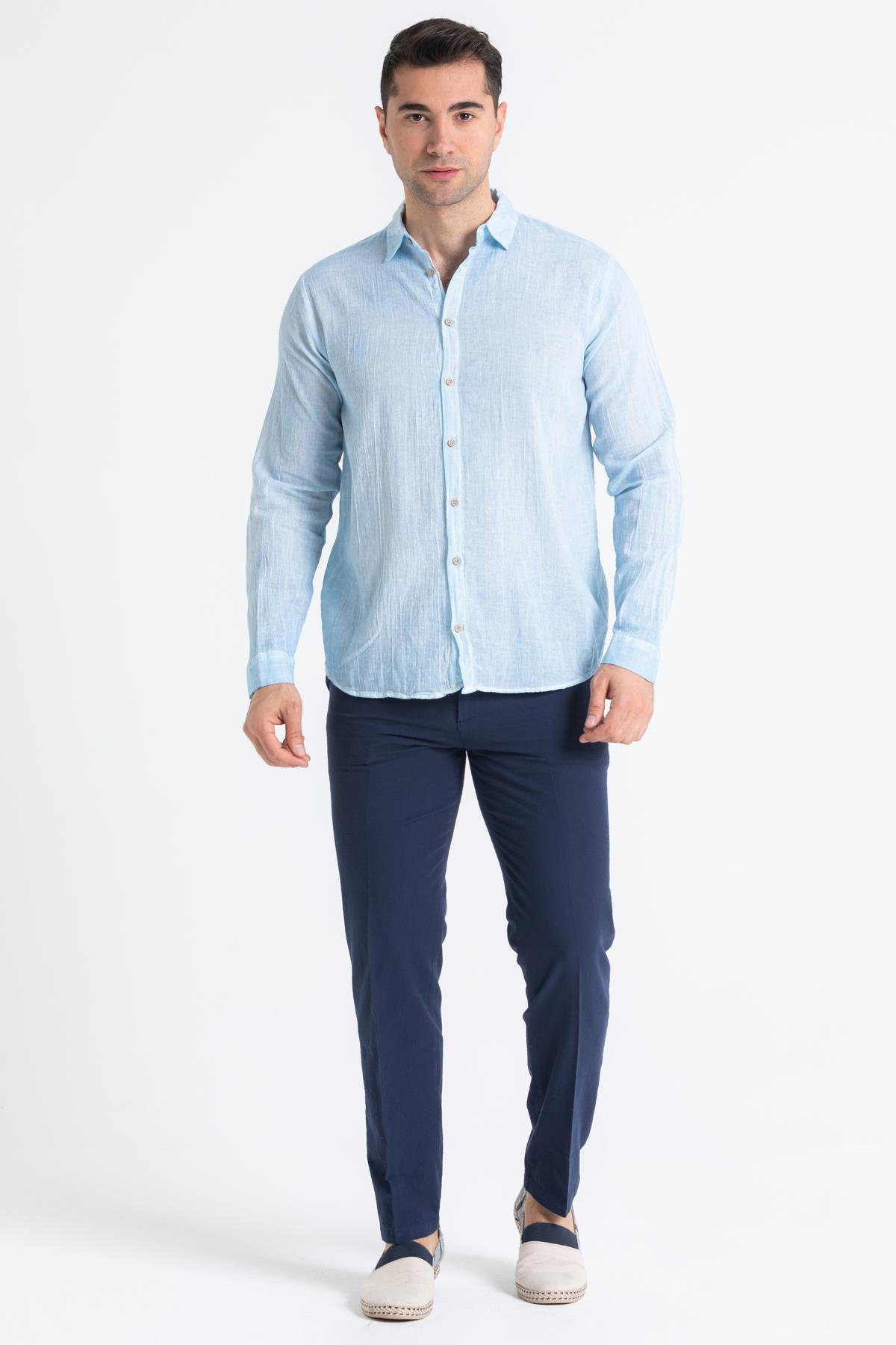 Uzun Kol Poplin Akdeniz Erkek Gömlek Buz Mavi Bmv