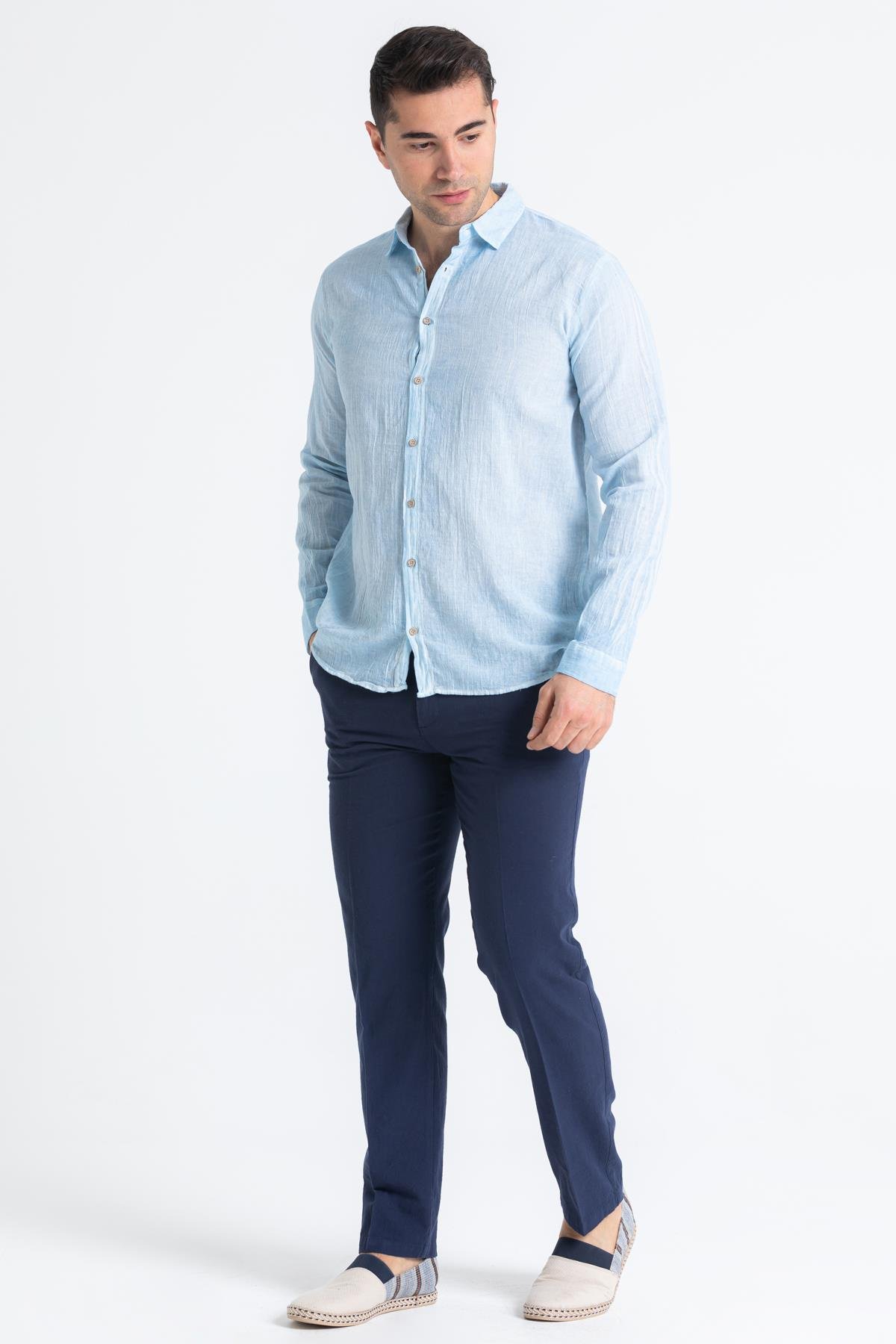 Uzun Kol Poplin Akdeniz Erkek Gömlek Buz Mavi Bmv