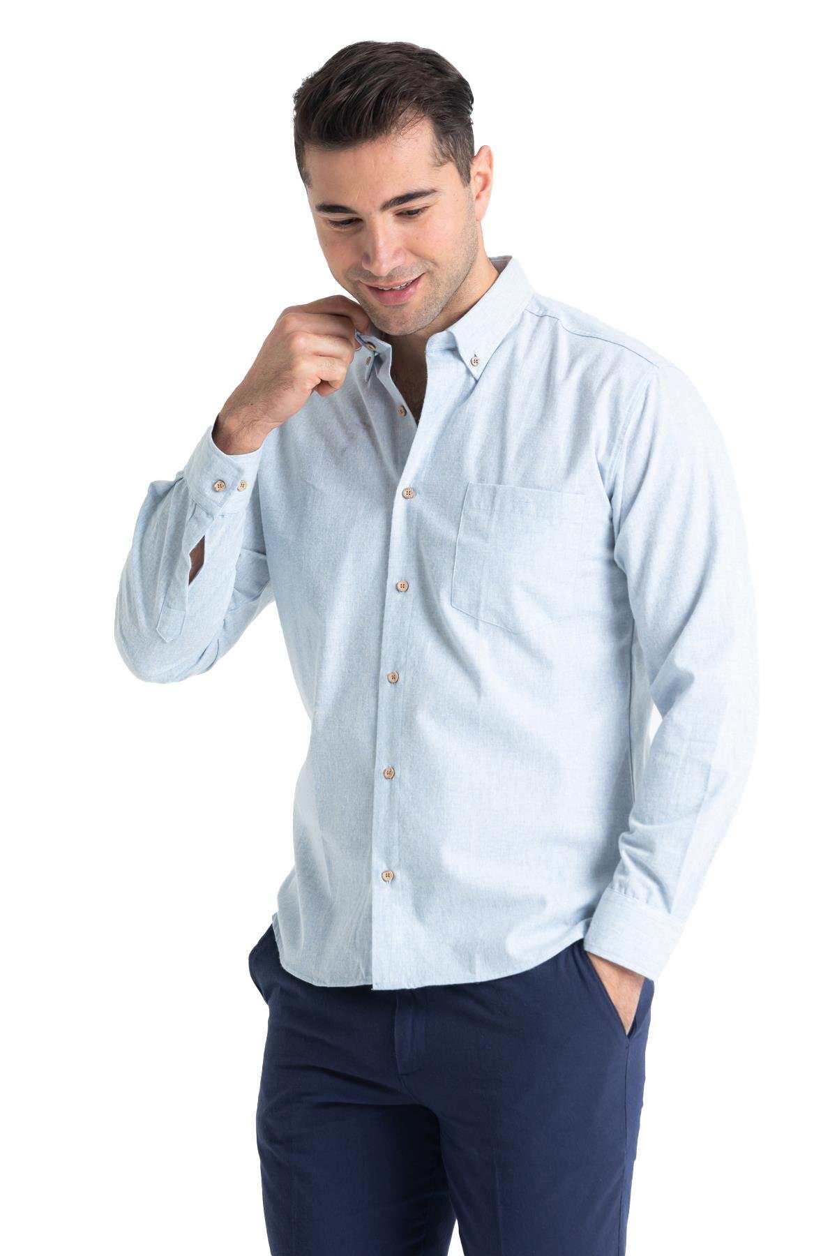 Uzun Kol Poplin Akdeniz Erkek Gömlek Buz Mavi Bmv