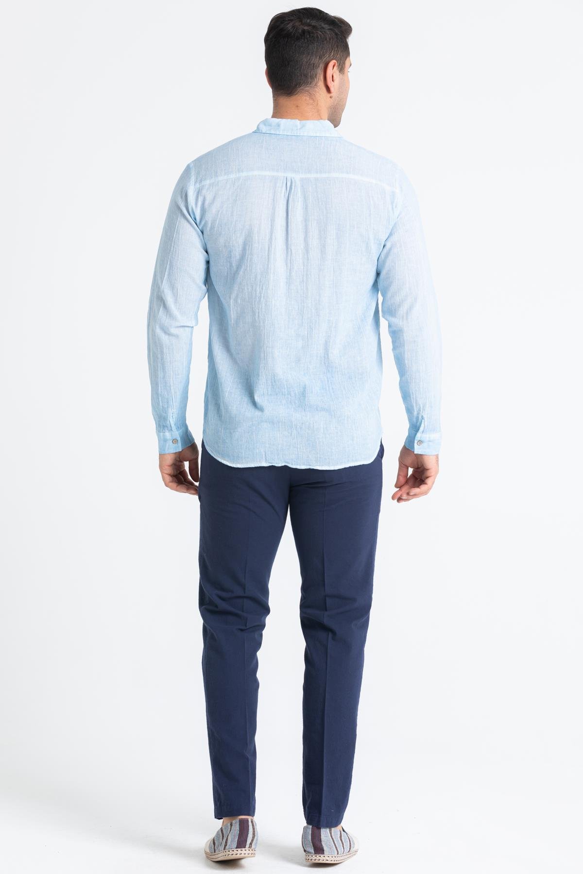 Uzun Kol Poplin Akdeniz Erkek Gömlek Buz Mavi Bmv