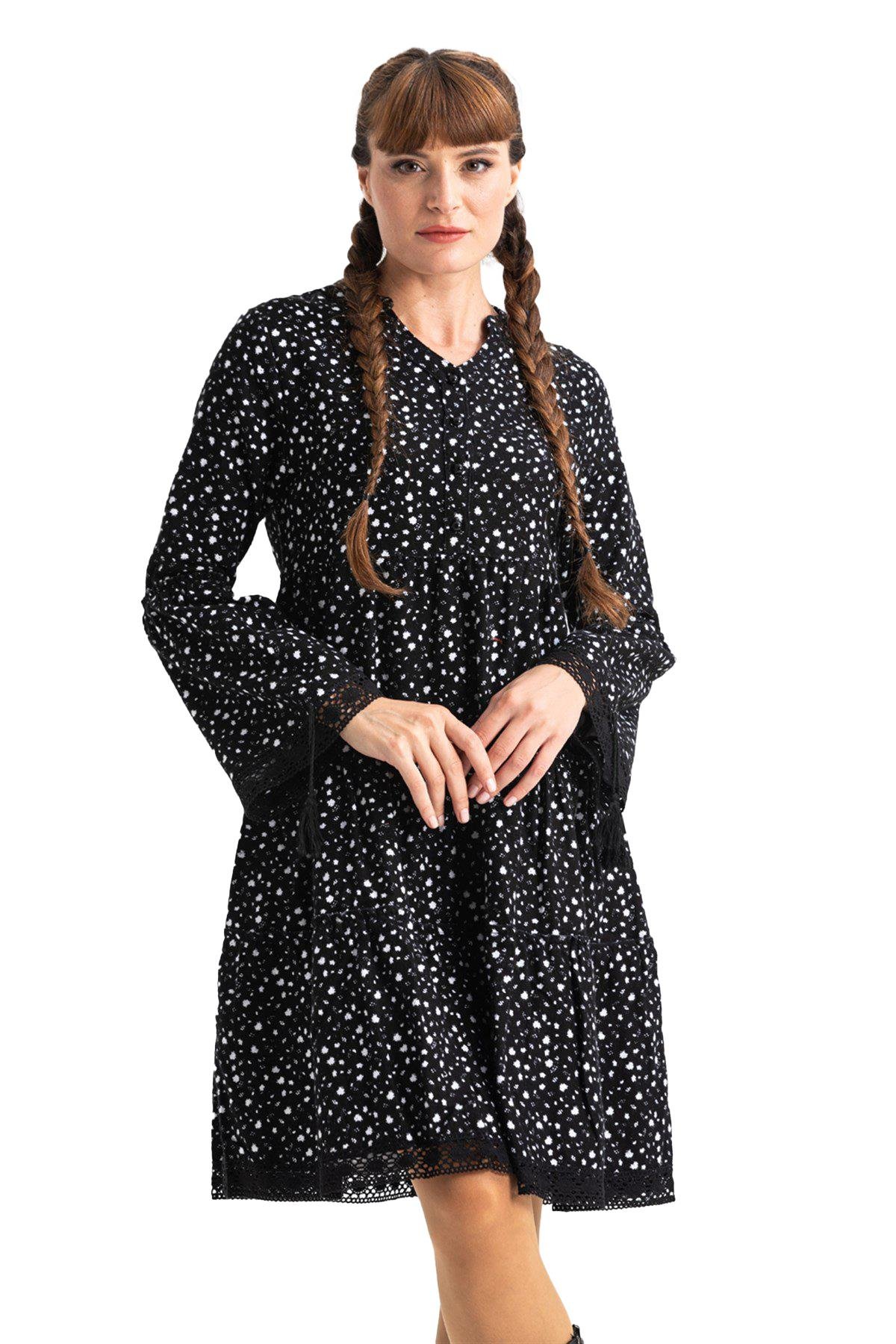 Uzun Kol Seçil Pazen Kısa Sonbahar ve Kışlık Elbise Çıtır Desen Beyaz Byz