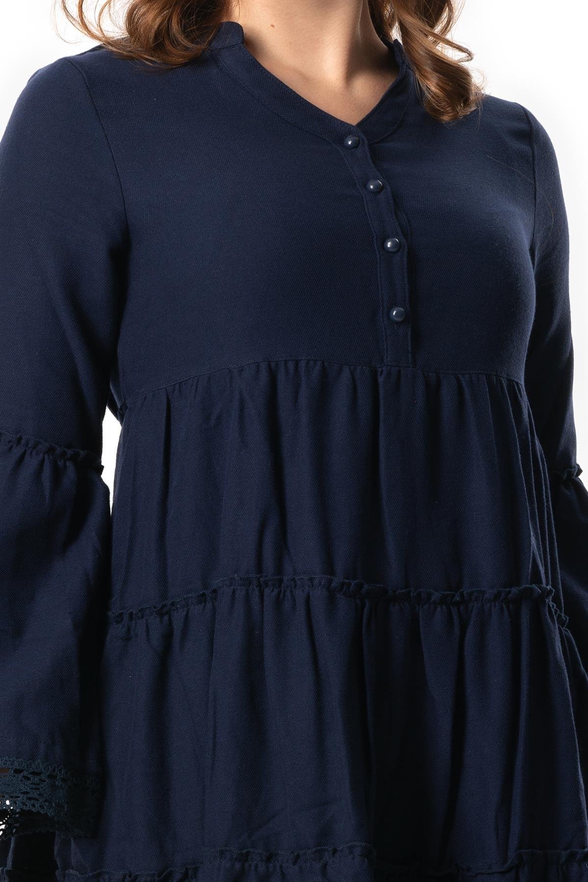 Uzun Kol Seçil Pazen Kısa Sonbahar ve Kışlık Elbise Lacivert Lcvt