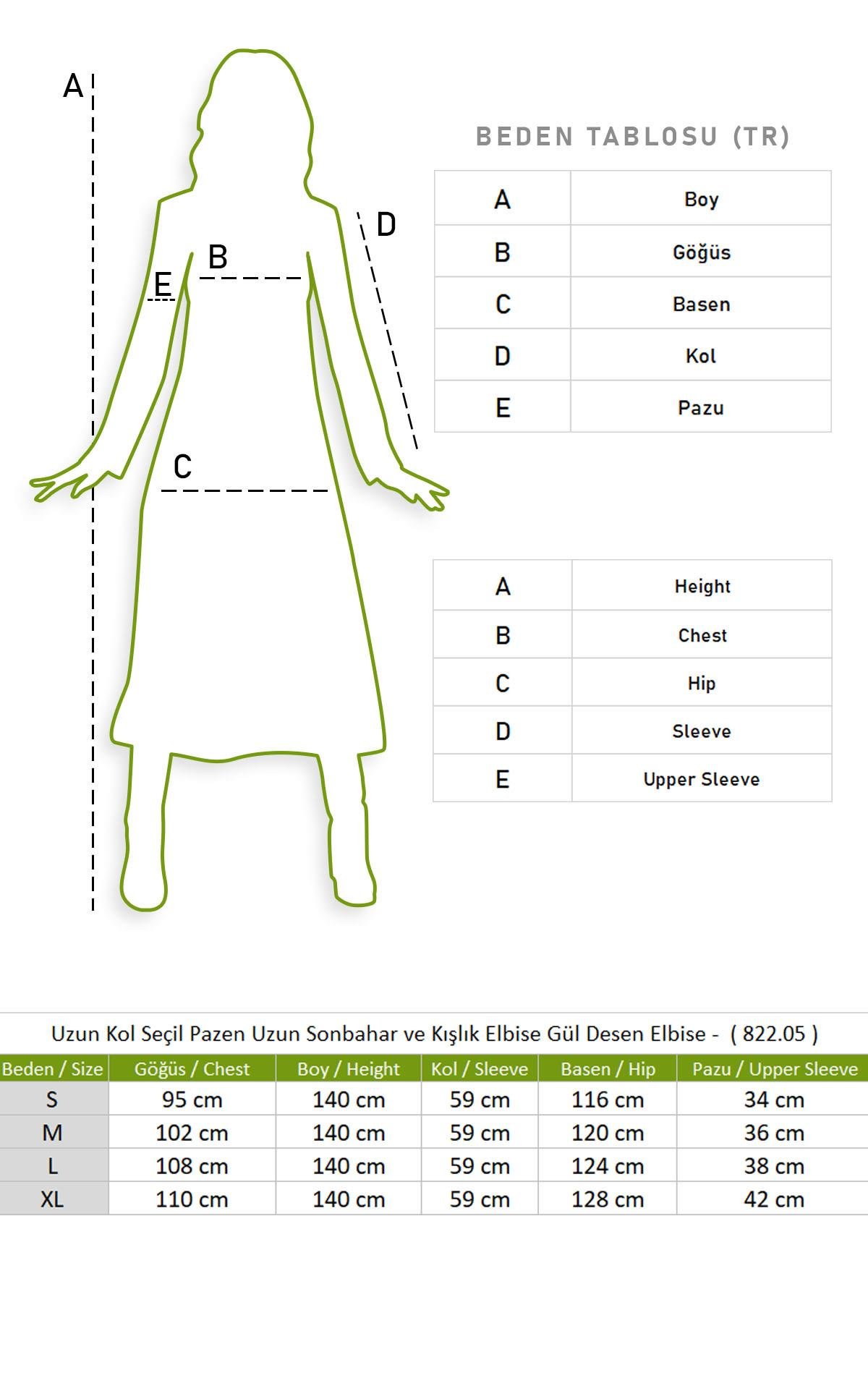 Uzun Kol Seçil Pazen Uzun Sonbahar ve Kışlık Elbise Gül Desen Siyah Syh