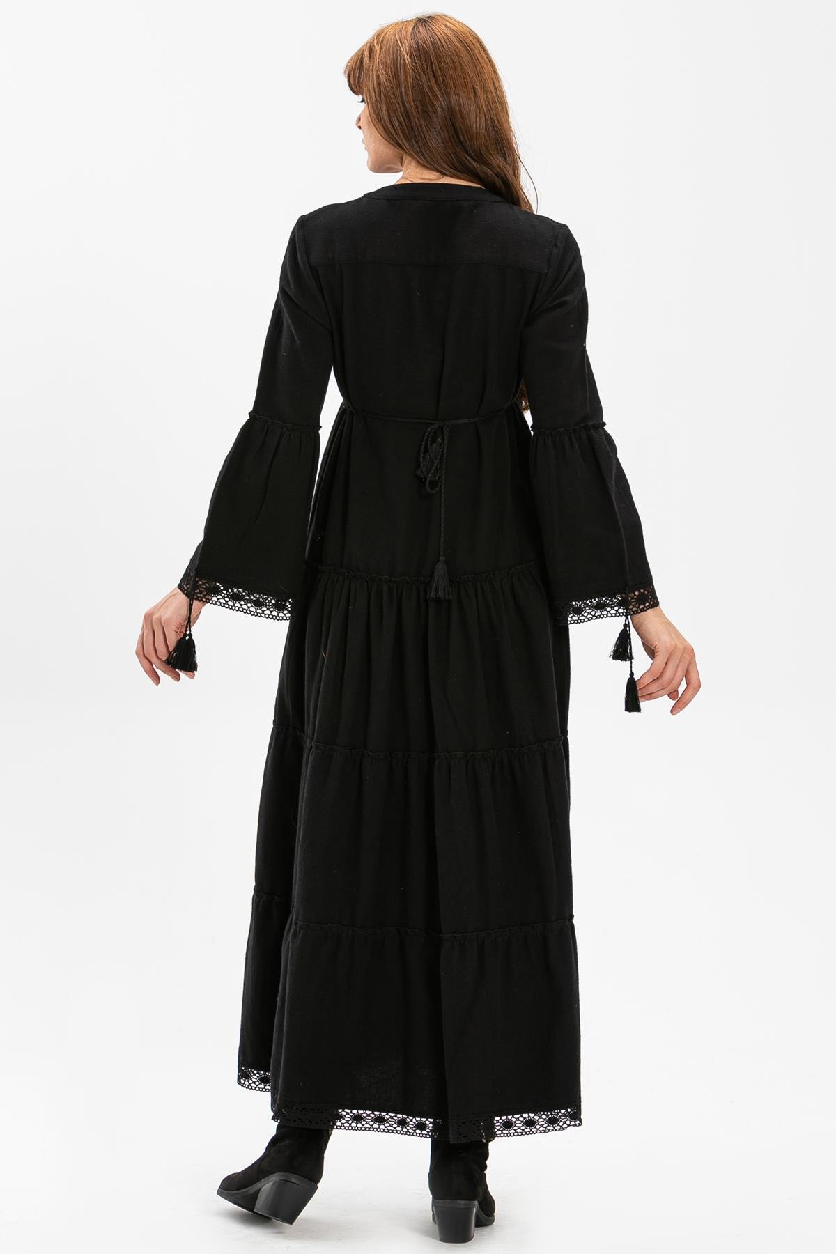 Uzun Kol Seçil Pazen Uzun Sonbahar ve Kışlık Elbise Siyah Syh