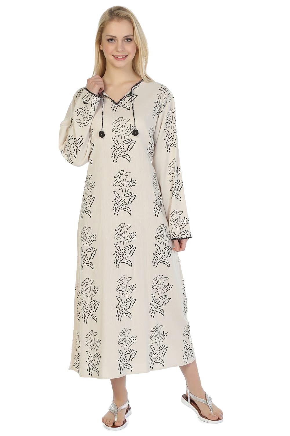 Uzun Kol Şile Bezi Baskılı Uzun Elbise Zambak Desen Taş Tas