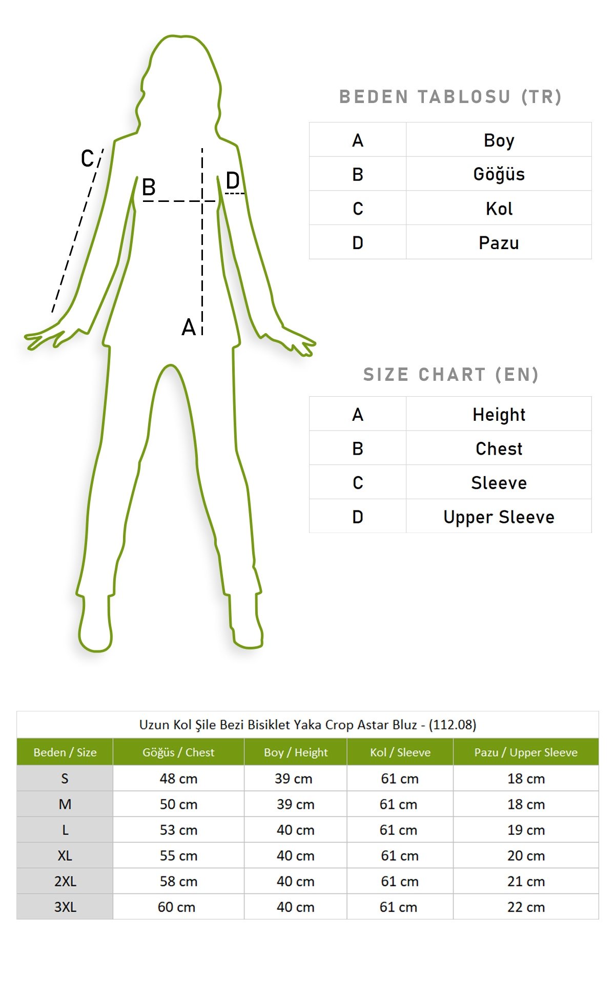Uzun Kol Şile Bezi Bisiklet Yaka Crop Astar Bluz Siyah Syh