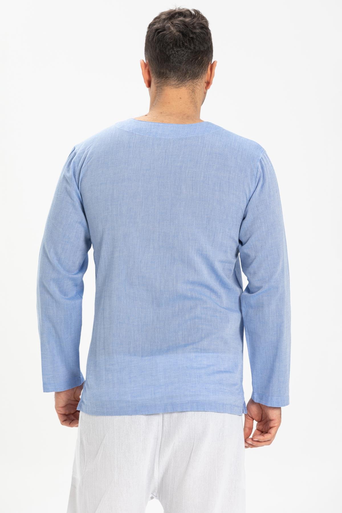 Uzun Kol Şile Bezi Bisiklet Yaka Erkek Tshirt Mavi 3032