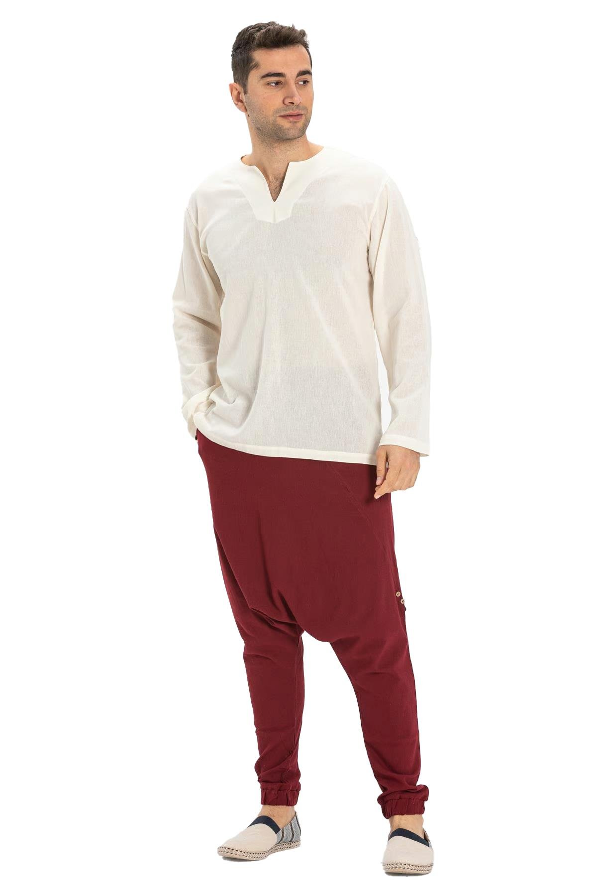 Uzun Kol Şile Bezi Bisiklet Yaka Erkek Tshirt Krem 3002