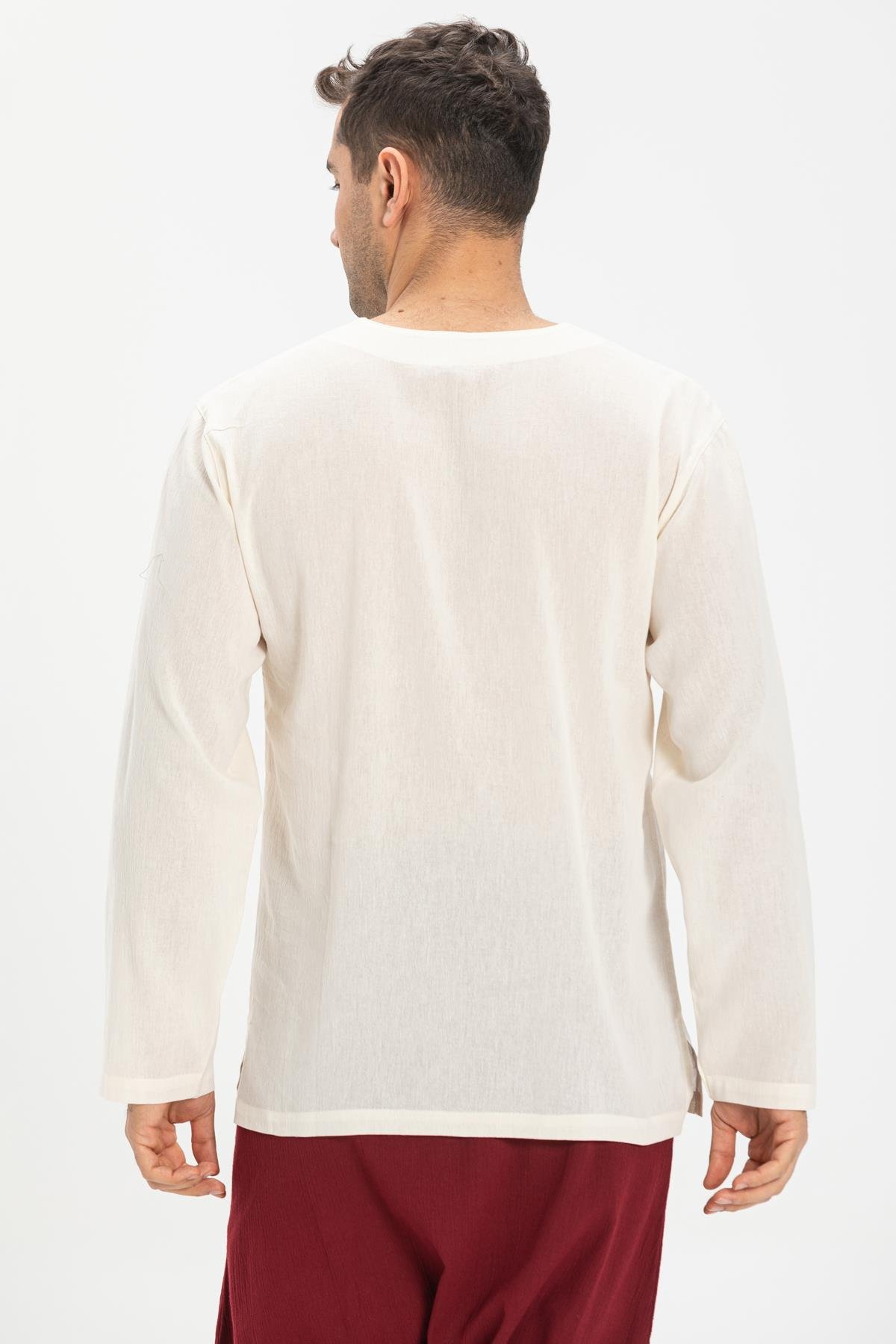 Uzun Kol Şile Bezi Bisiklet Yaka Erkek Tshirt Krem 3002