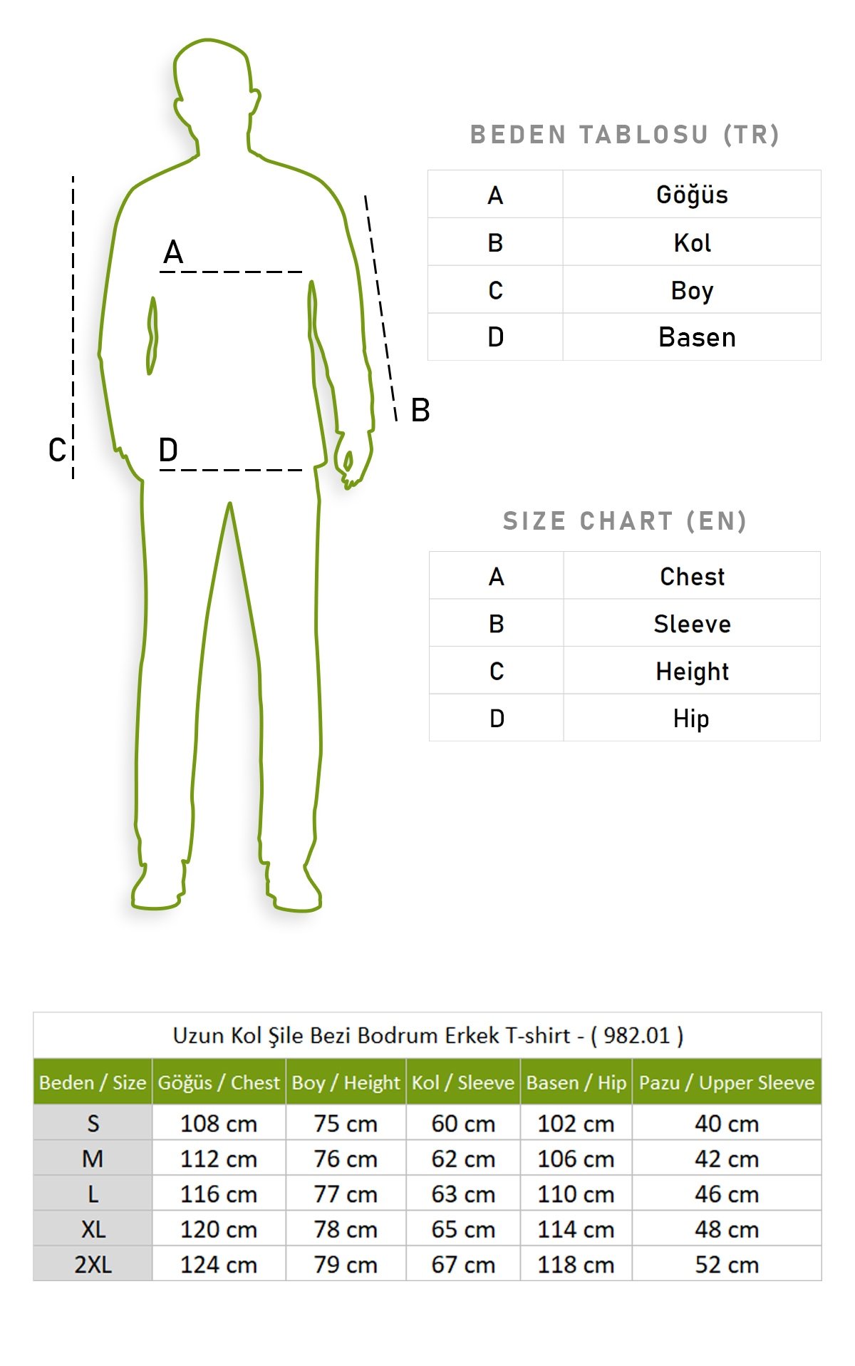 Uzun Kol Şile Bezi Bodrum Erkek T-Shirt Düz Haki 9004