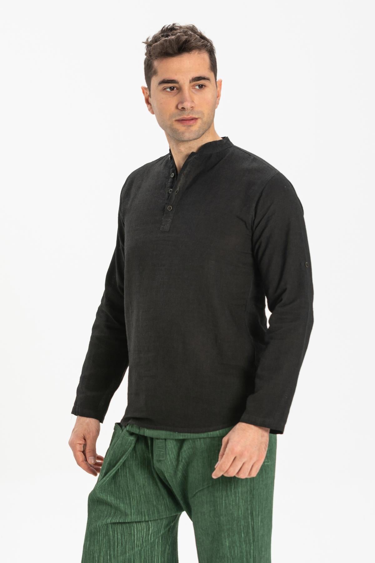 Long Sleeve Şile Fabric Bodrum Men's T-Shirt Füme 9006