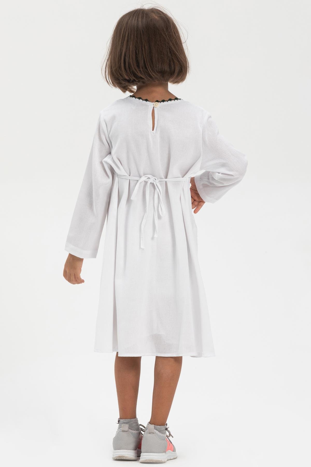 Uzun Kol Şile Bezi Burçak Çocuk Elbise Beyaz Byz