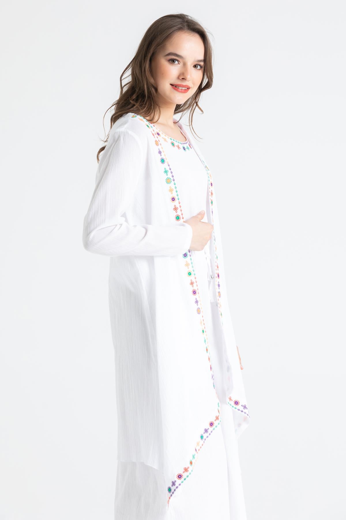 Long Sleeve Şile Cloth Dilruba Embroidered Jacket White