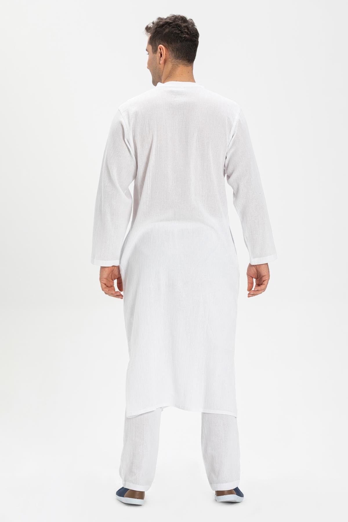 Uzun Kol Şile Bezi Erkek Hac ve Umre Elbisesi Beyaz Byz