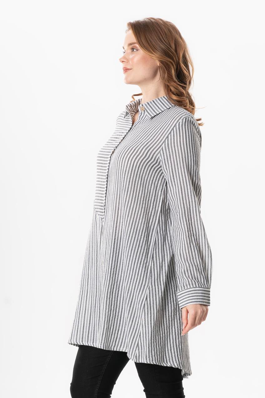 Uzun Kol Şile Bezi Erva Mevsimlik Gömlek Siyah Çizgili Syhbyz