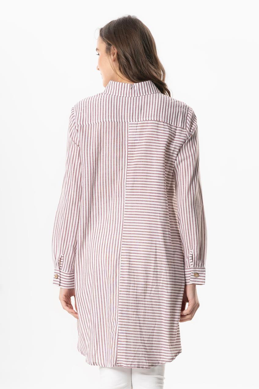 Uzun Kol Şile Bezi Erva Mevsimlik Gömlek Bordo Çizgili Brdbyz
