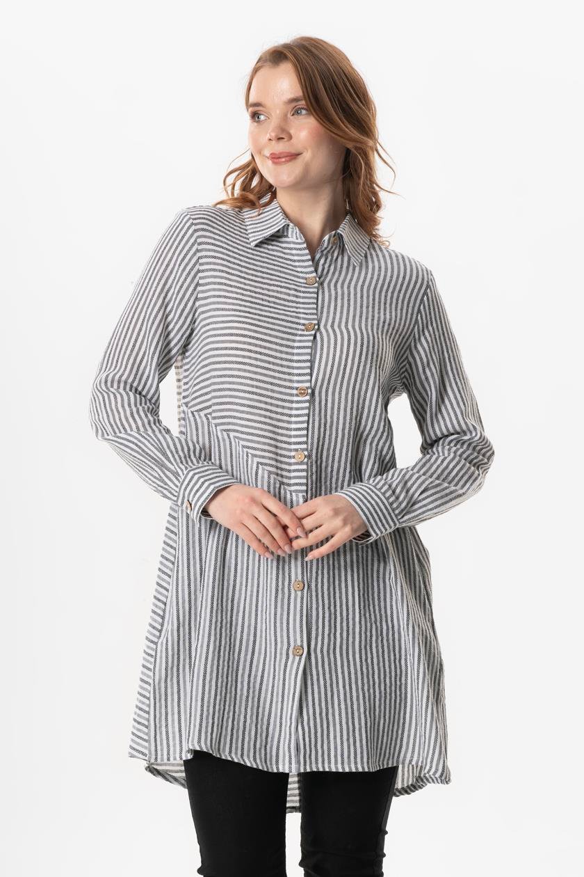 Uzun Kol Şile Bezi Erva Mevsimlik Gömlek Siyah Çizgili Syhbyz