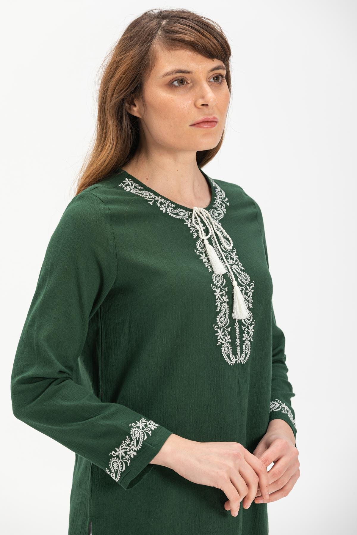 Uzun Kol Şile Bezi Feride Bluz Yeşil Ysl