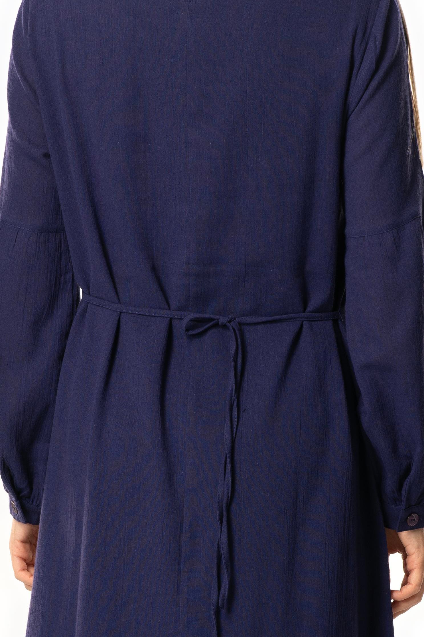 Uzun Kol Şile Bezi Gülşah Bisiklet Yaka Nakışlı Uzun Yazlık Elbise Mor Mor