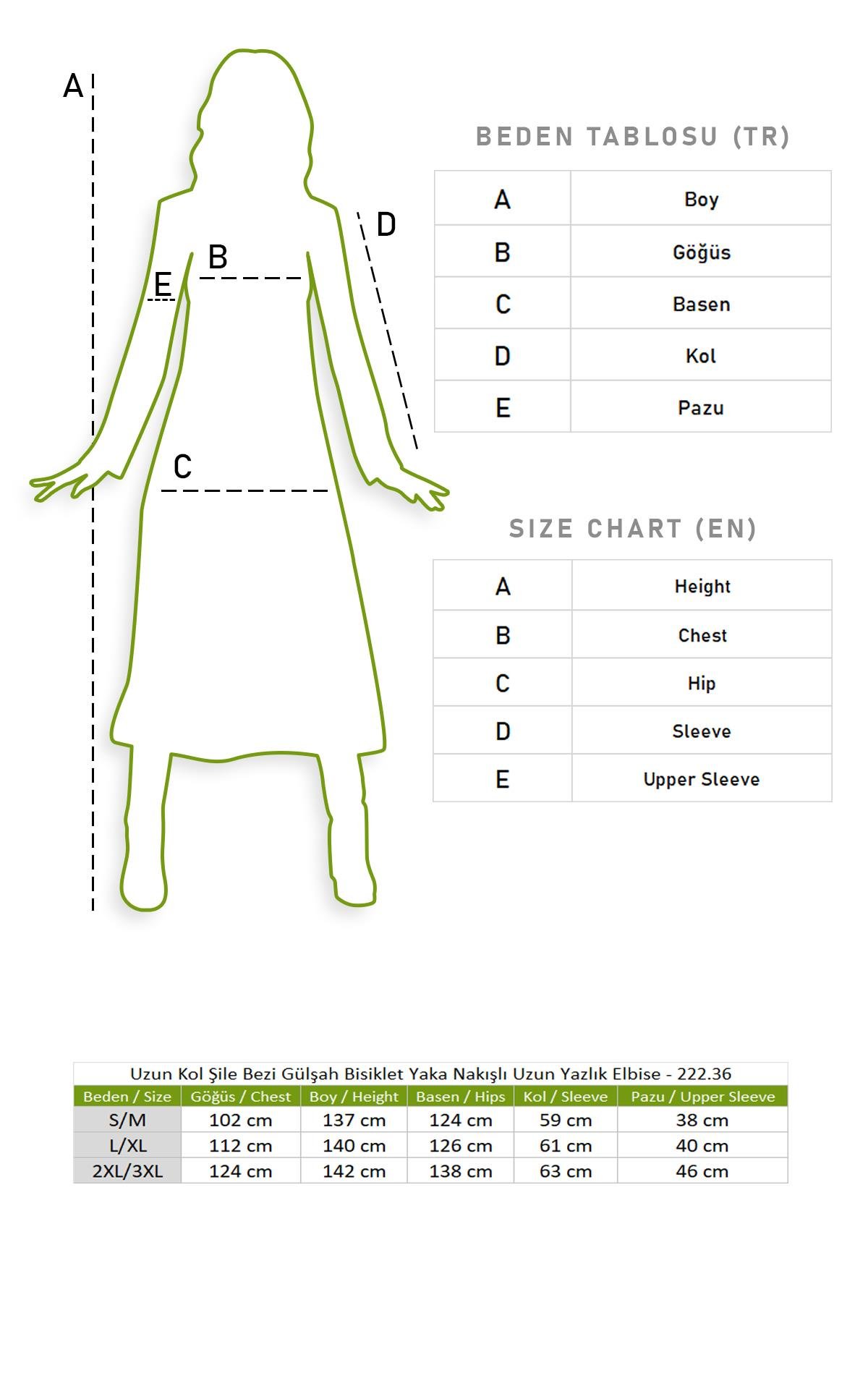 Uzun Kol Şile Bezi Gülşah Bisiklet Yaka Nakışlı Uzun Yazlık Elbise Siyah Syh