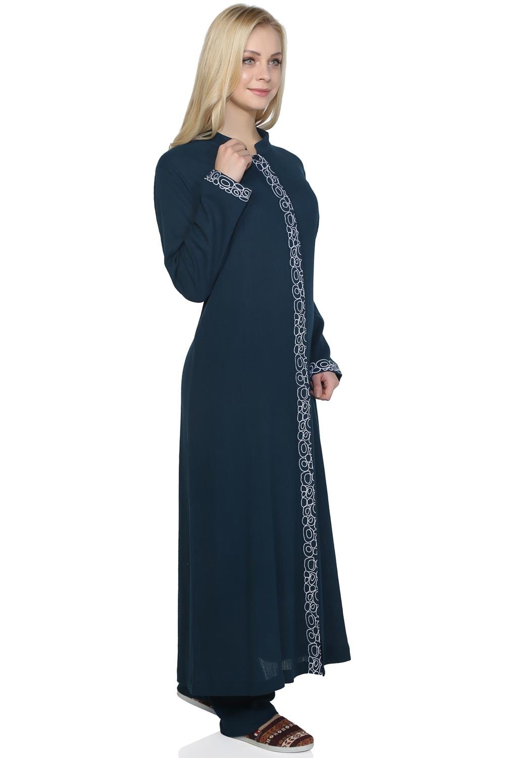 Uzun Kol Şile Bezi Hakim Yaka Halkalı Nakışlı Mevsimlik Uzun Ferace Petrol Ptrl