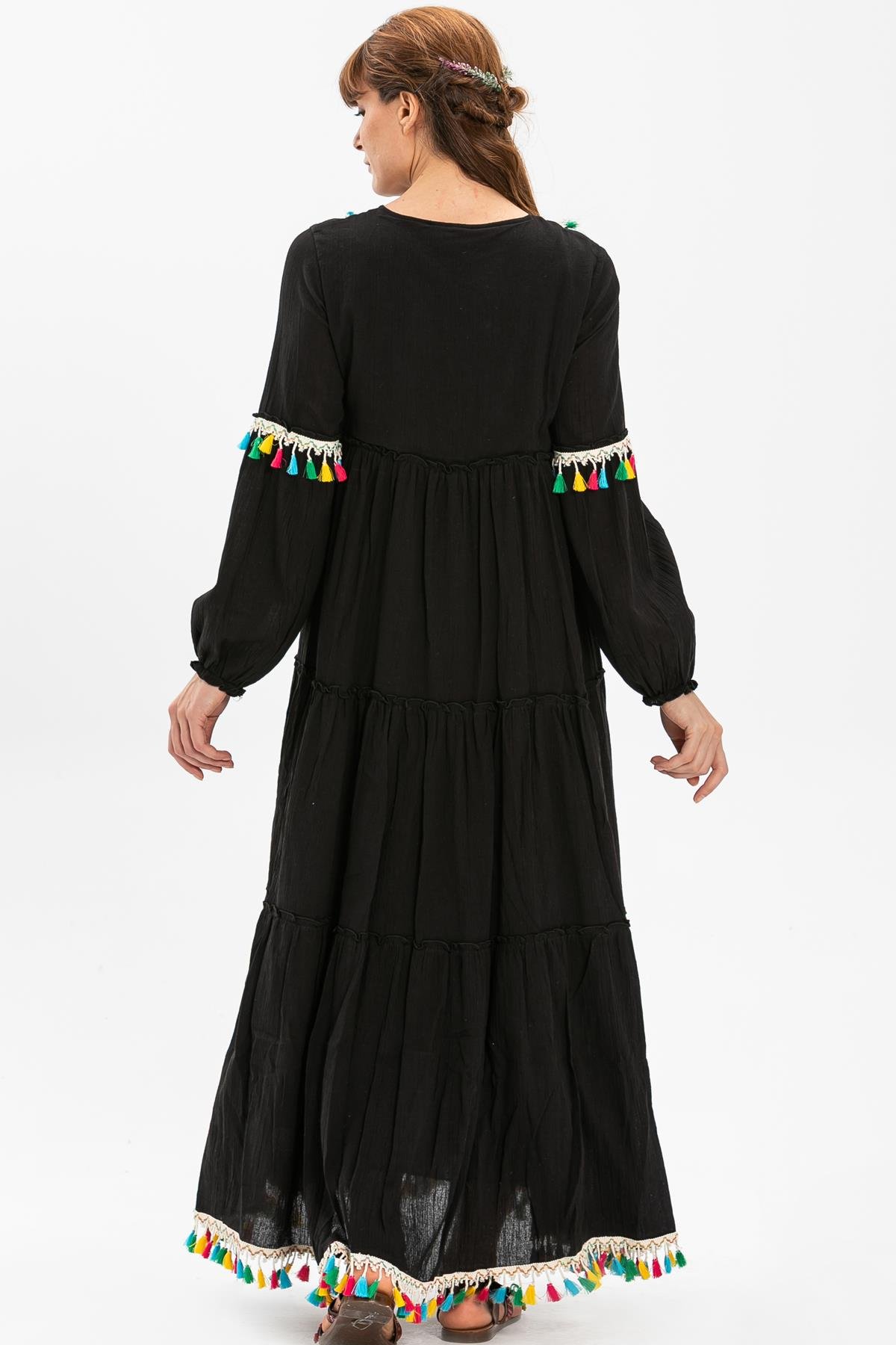 Uzun Kol Şile Bezi İffet Uzun Elbise Siyah Syh