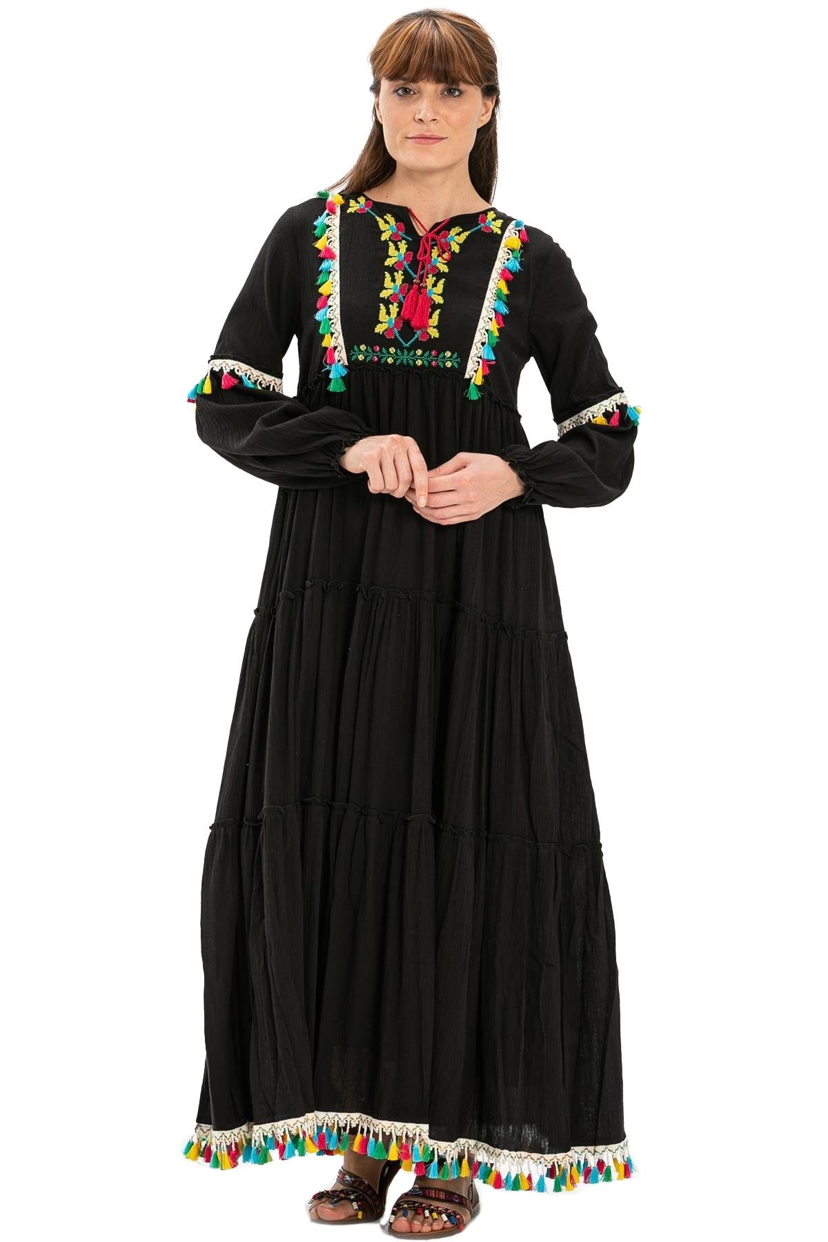 Uzun Kol Şile Bezi İffet Uzun Elbise Siyah Syh