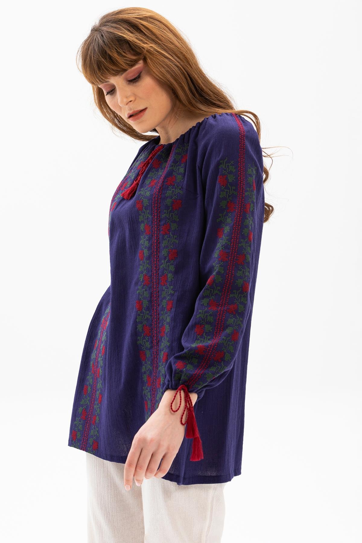 Long Arm Sile Fabric Kevser Blouse Purple
