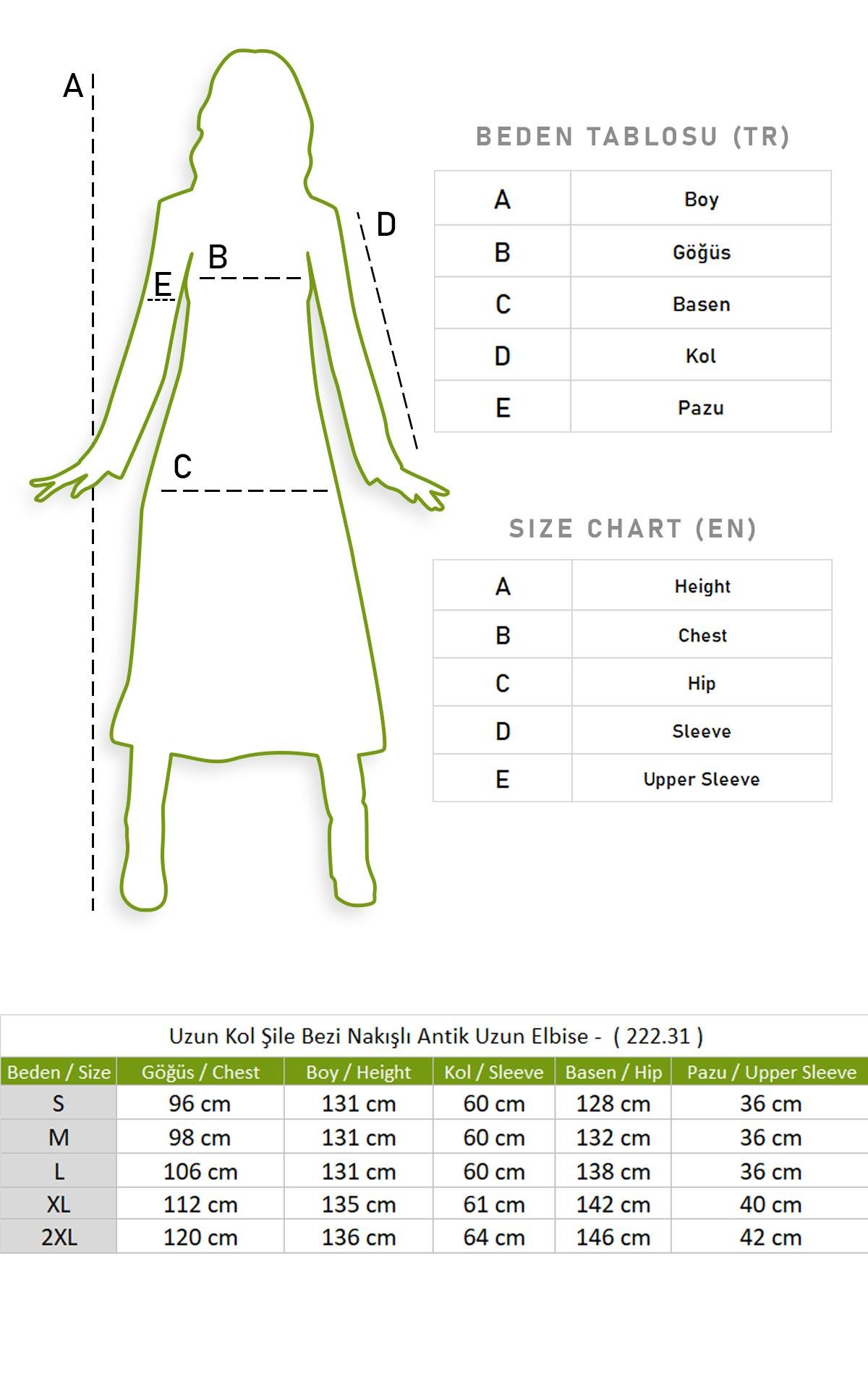 Uzun Kol Şile Bezi Nakışlı Antik Uzun Elbise Petrol Ptrl