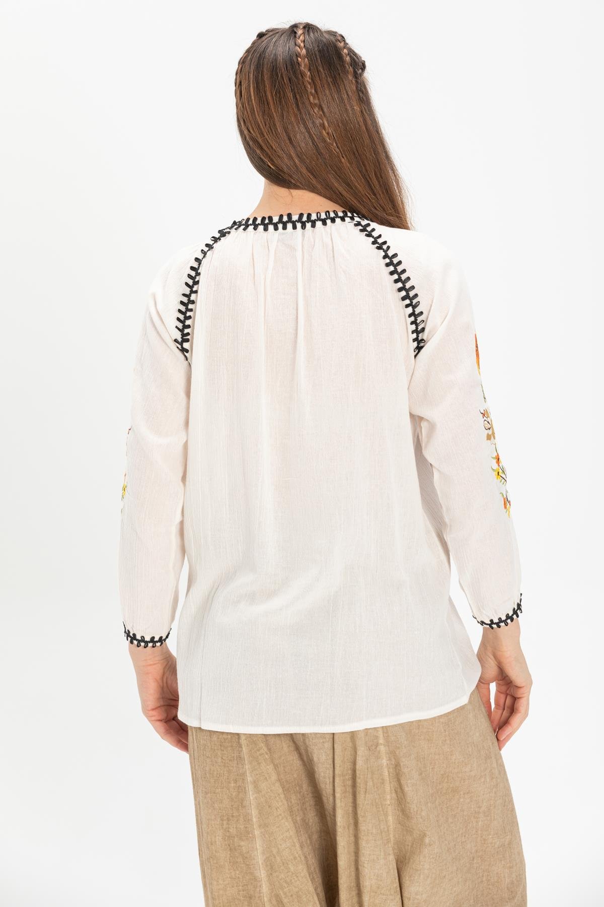 Uzun Kol Şile Bezi Nigar Bluz Krem Krm