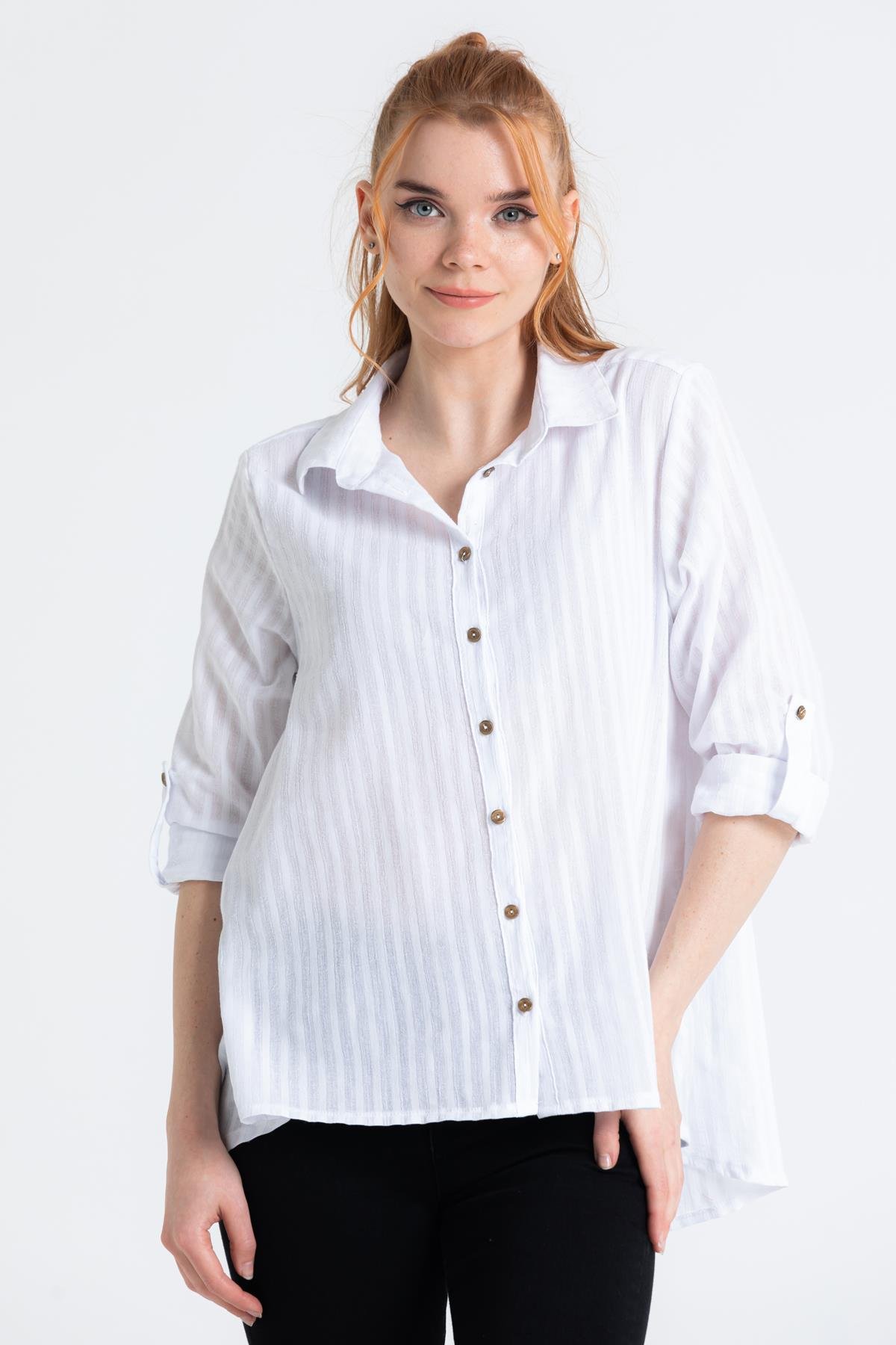 Uzun Kol Şile Bezi Peyker Gömlek Beyaz Byz