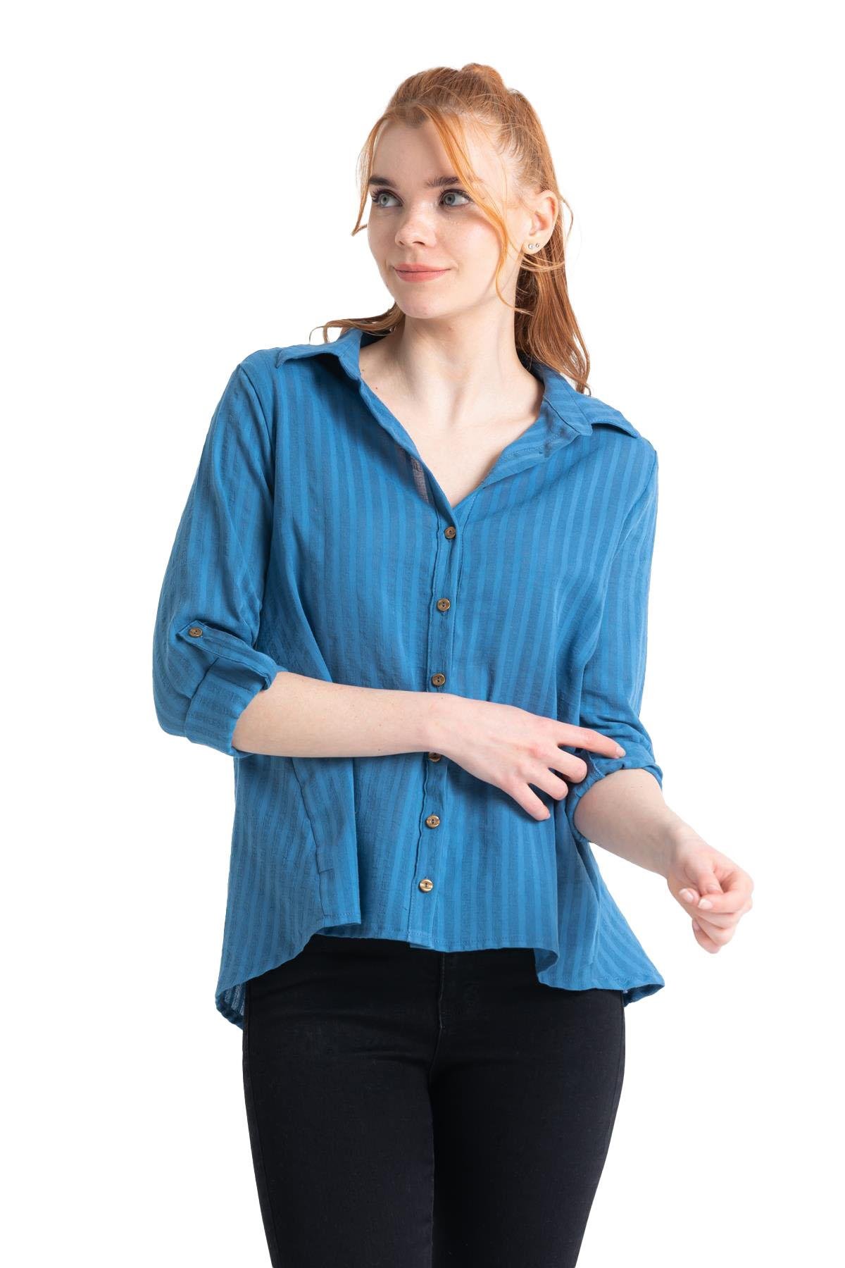 Uzun Kol Şile Bezi Peyker Yazlık Gömlek İndigo indg